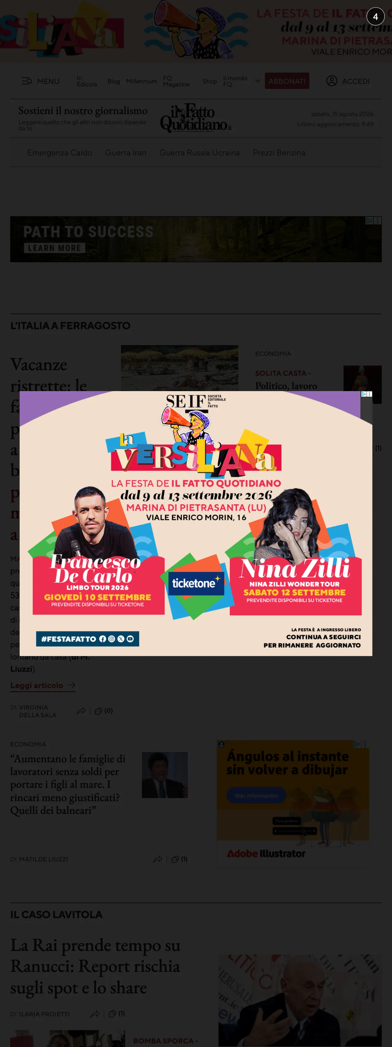 Screenshot of the Il Fatto Quotidiano front page