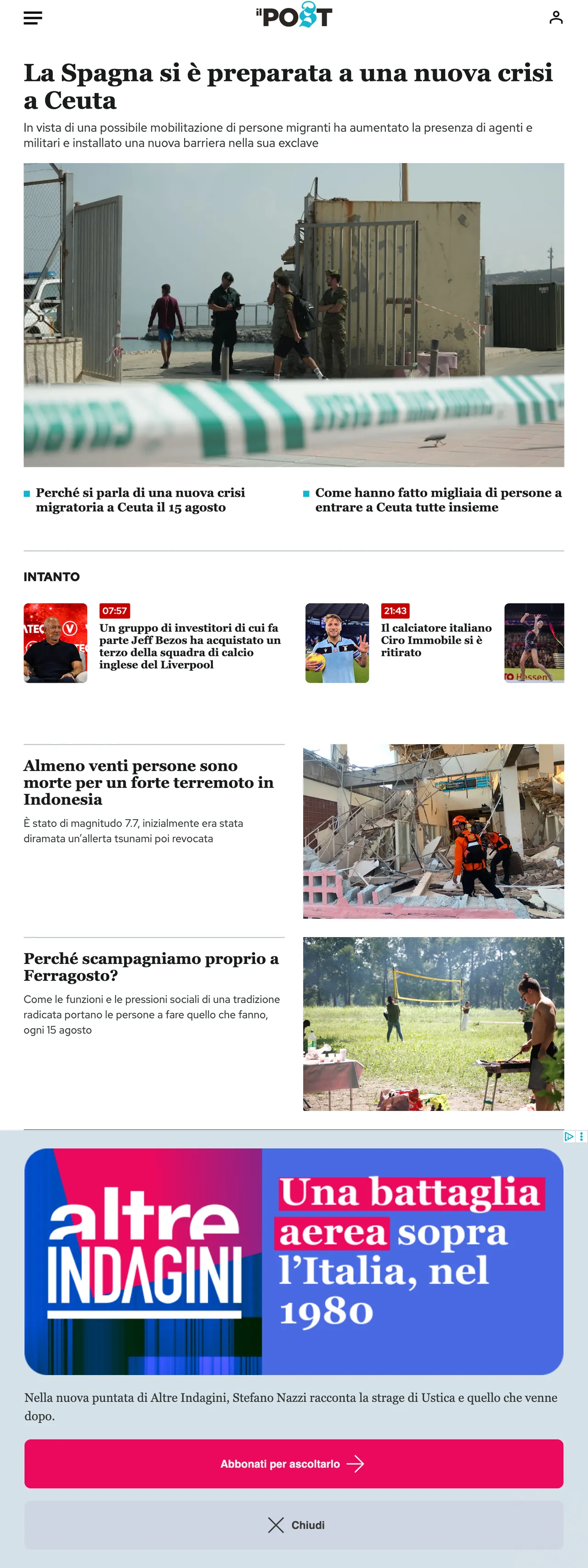 Screenshot of the Il Post front page