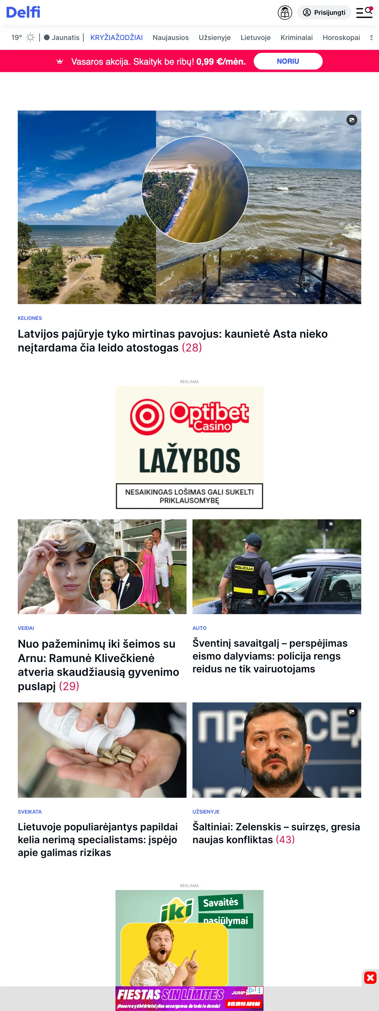 Screenshot of the Delfi front page