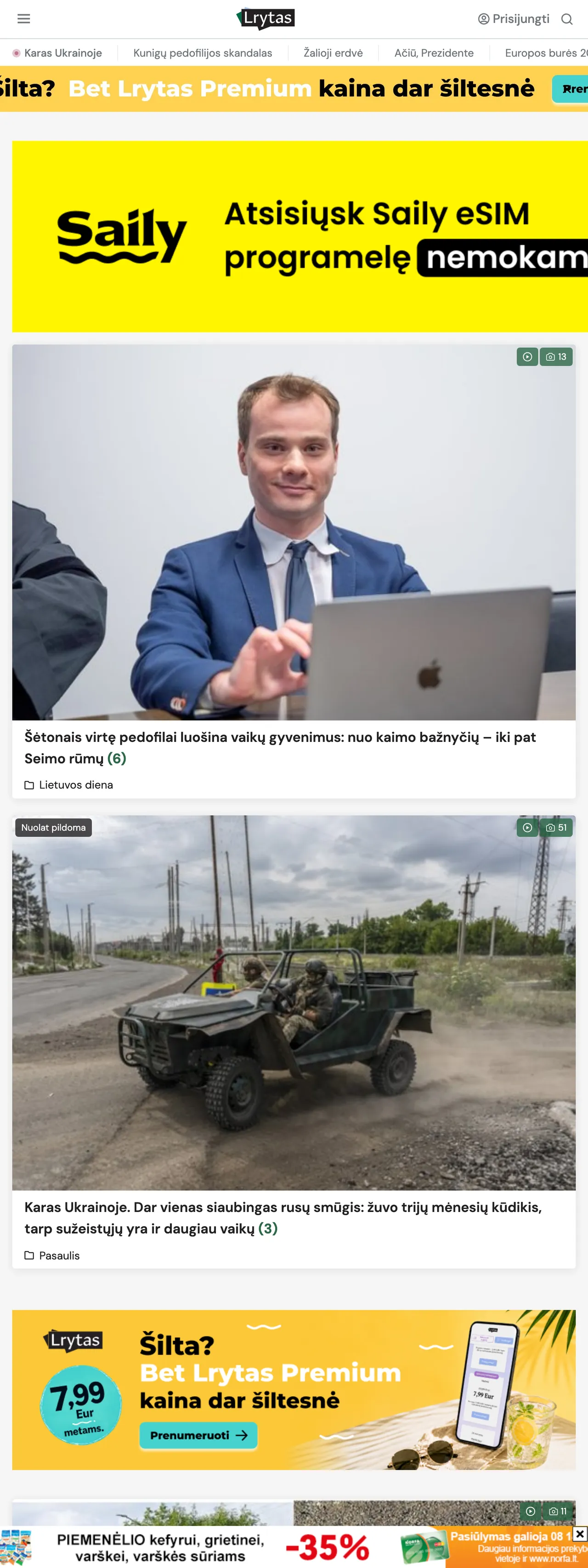 Screenshot of the Lrytas front page