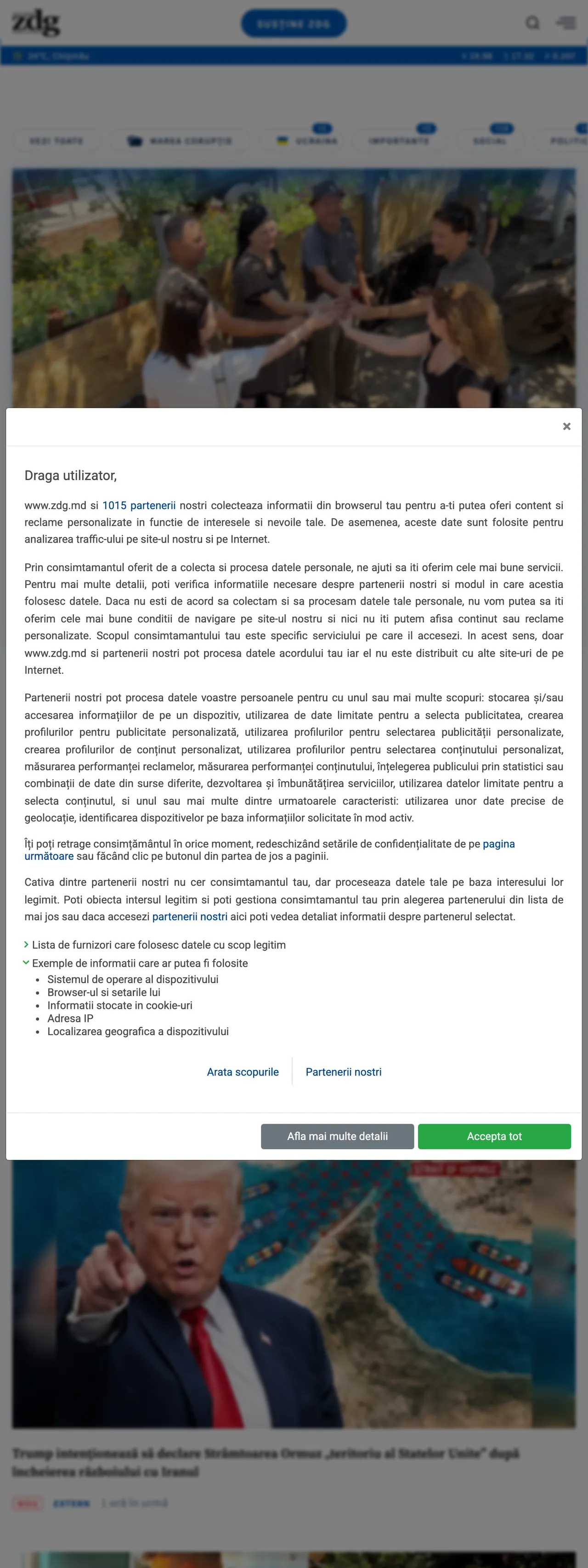 Screenshot of the Ziarul de Gardă front page