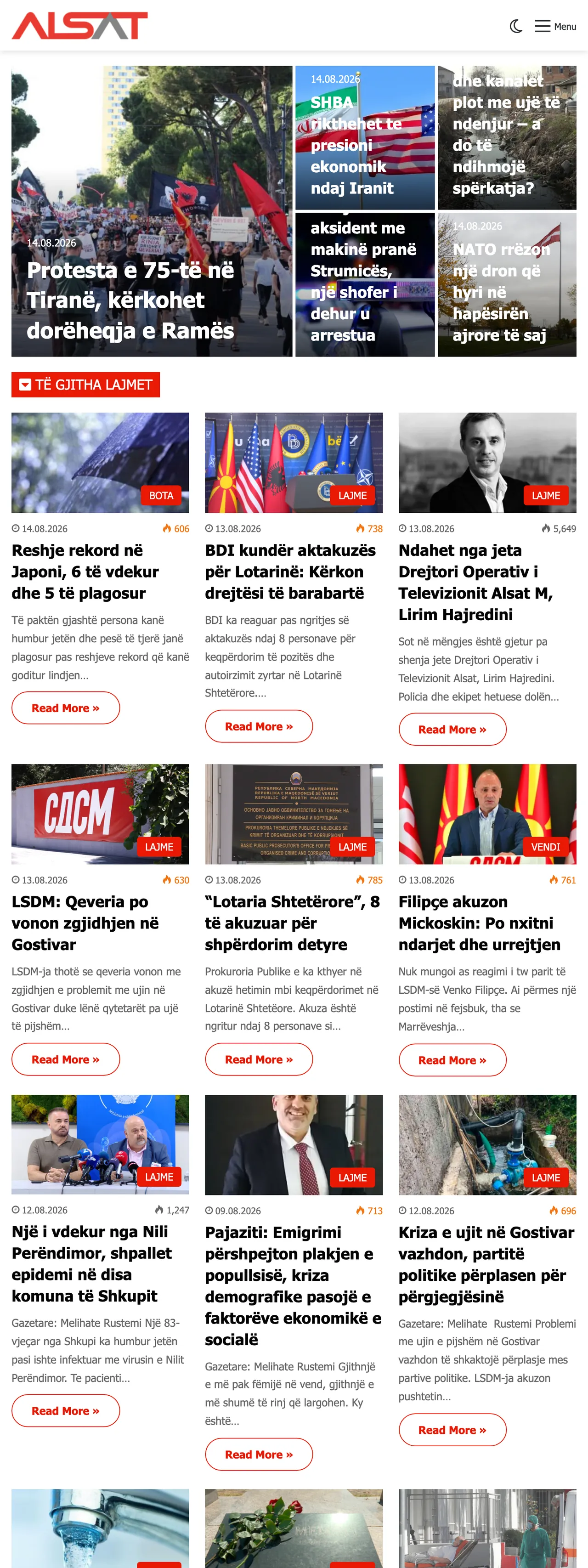 Screenshot of the ALSAT front page