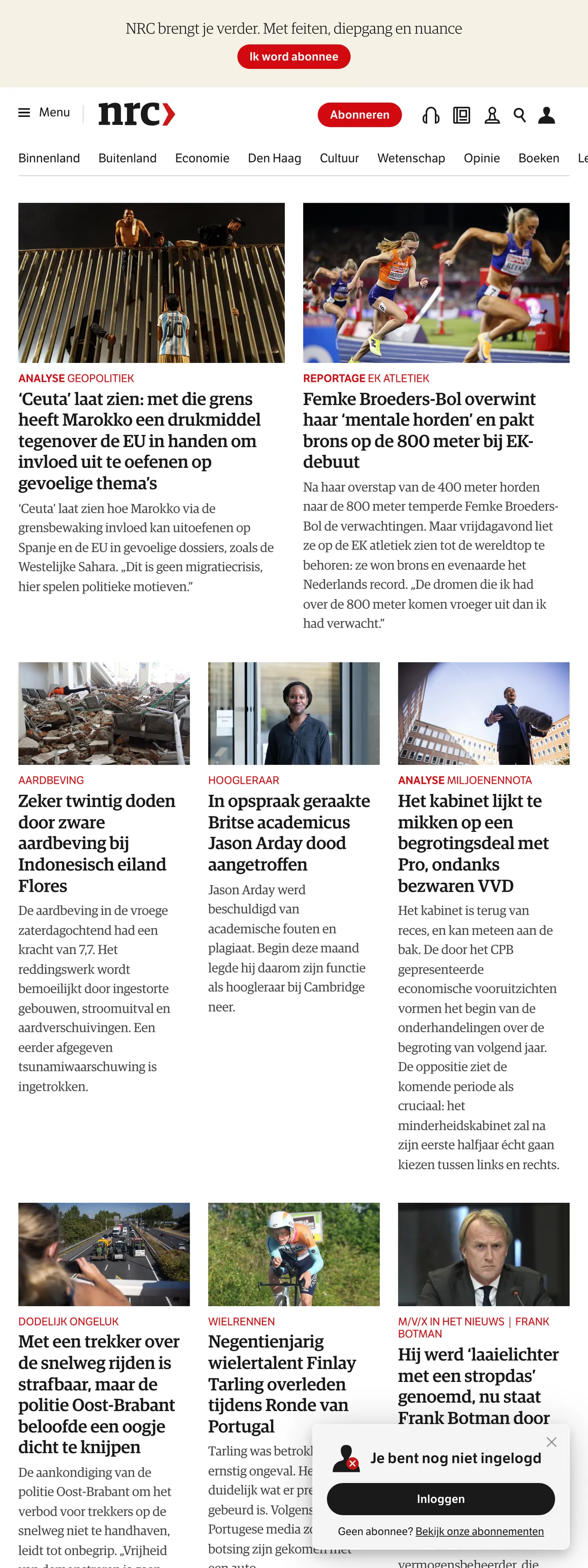 Screenshot of the NRC front page