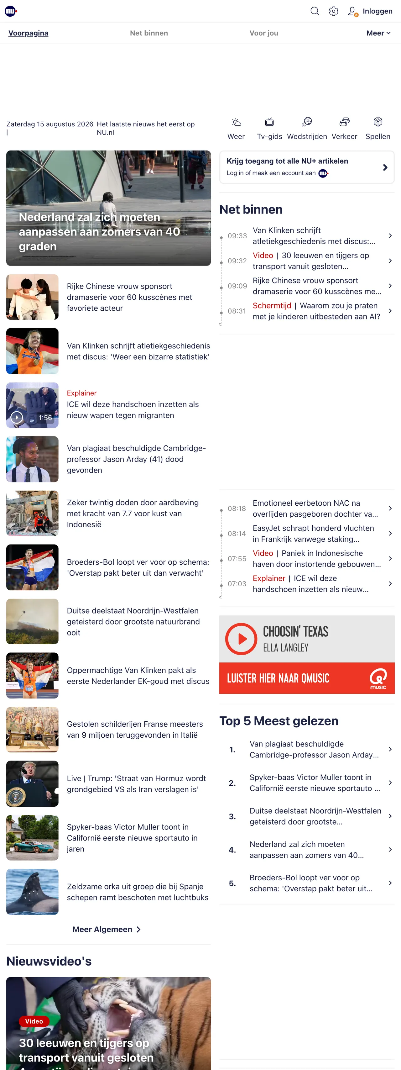 Screenshot of the NU.nl front page