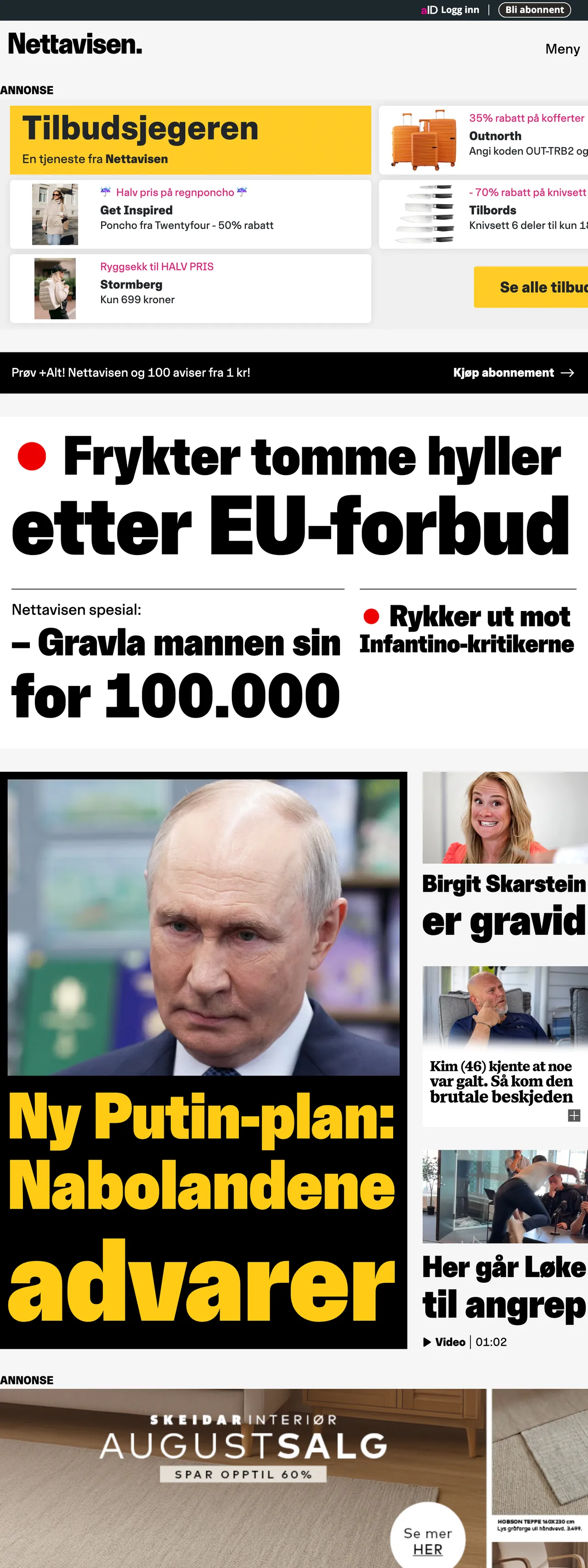 Screenshot of the Nettavisen front page