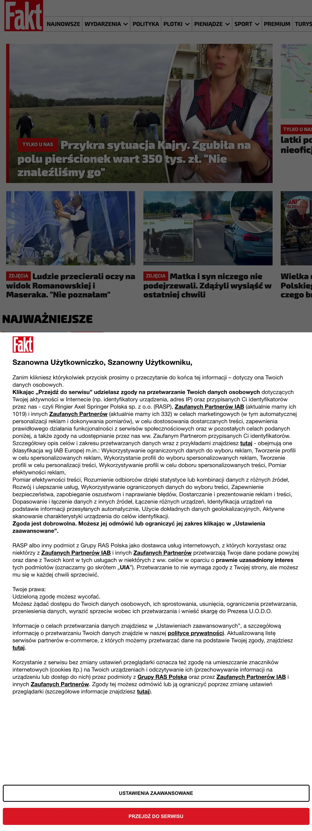 Screenshot of the Fakt front page
