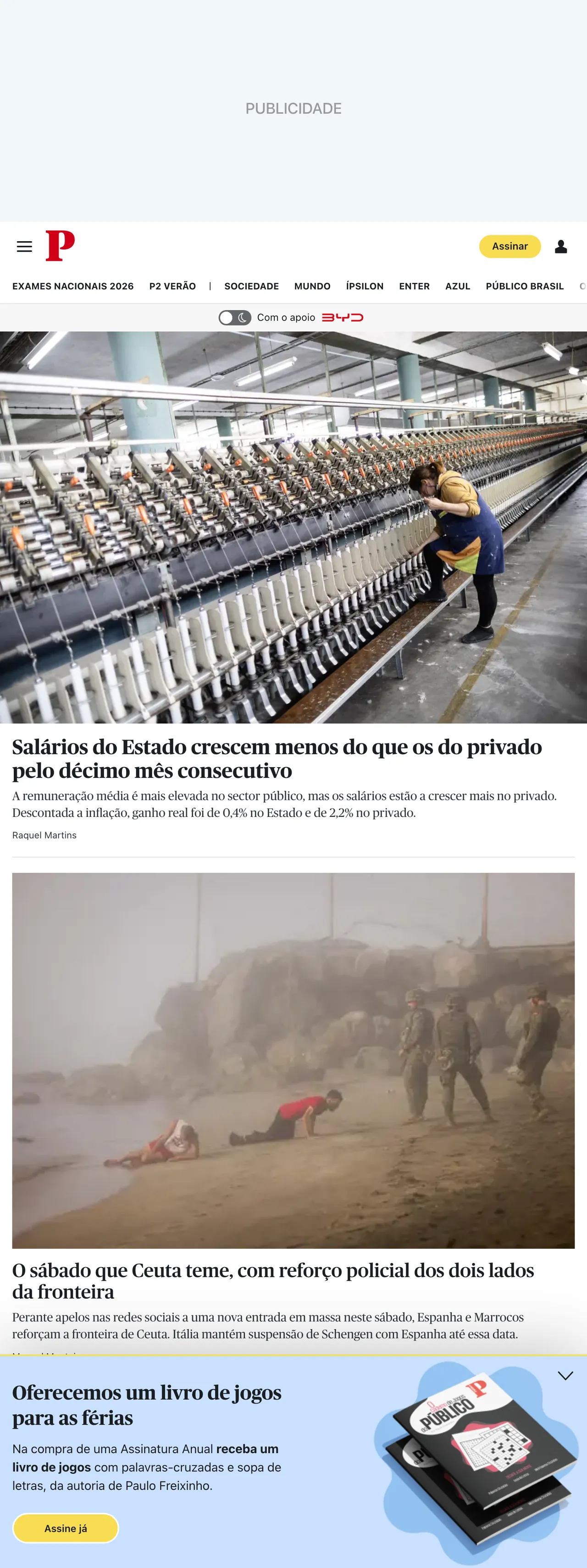 Screenshot of the Público front page