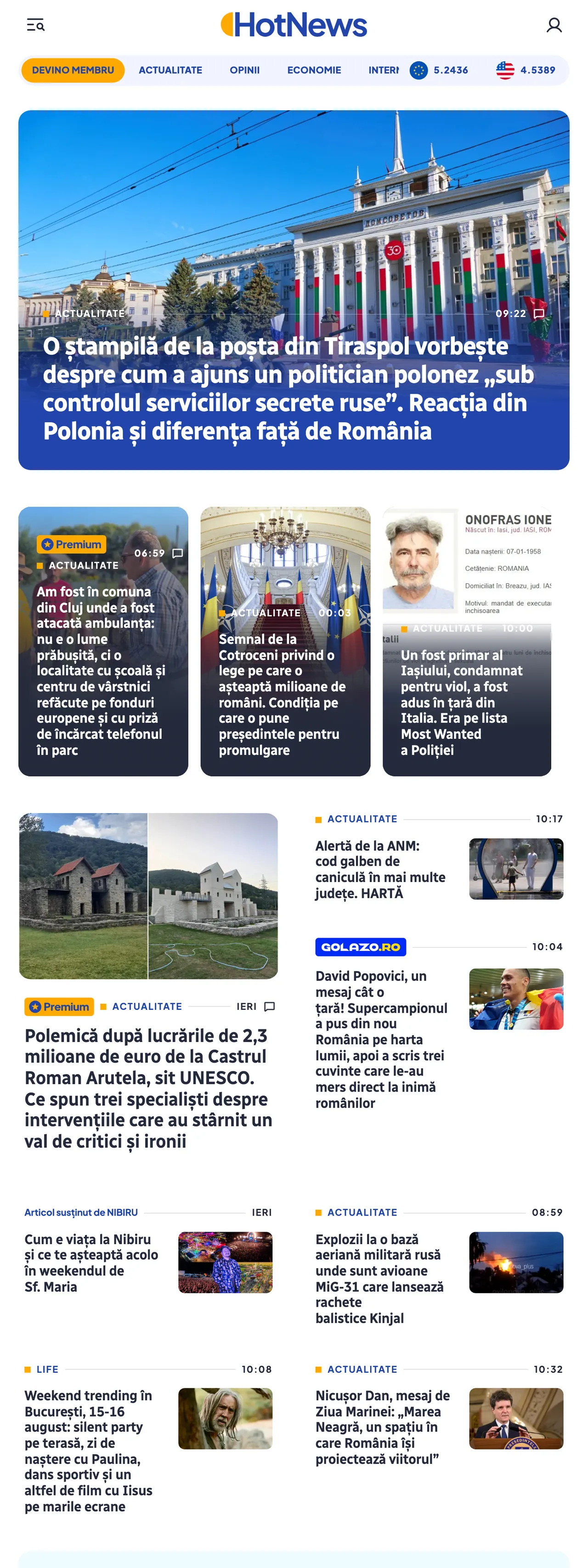 Screenshot of the HotNews.ro front page