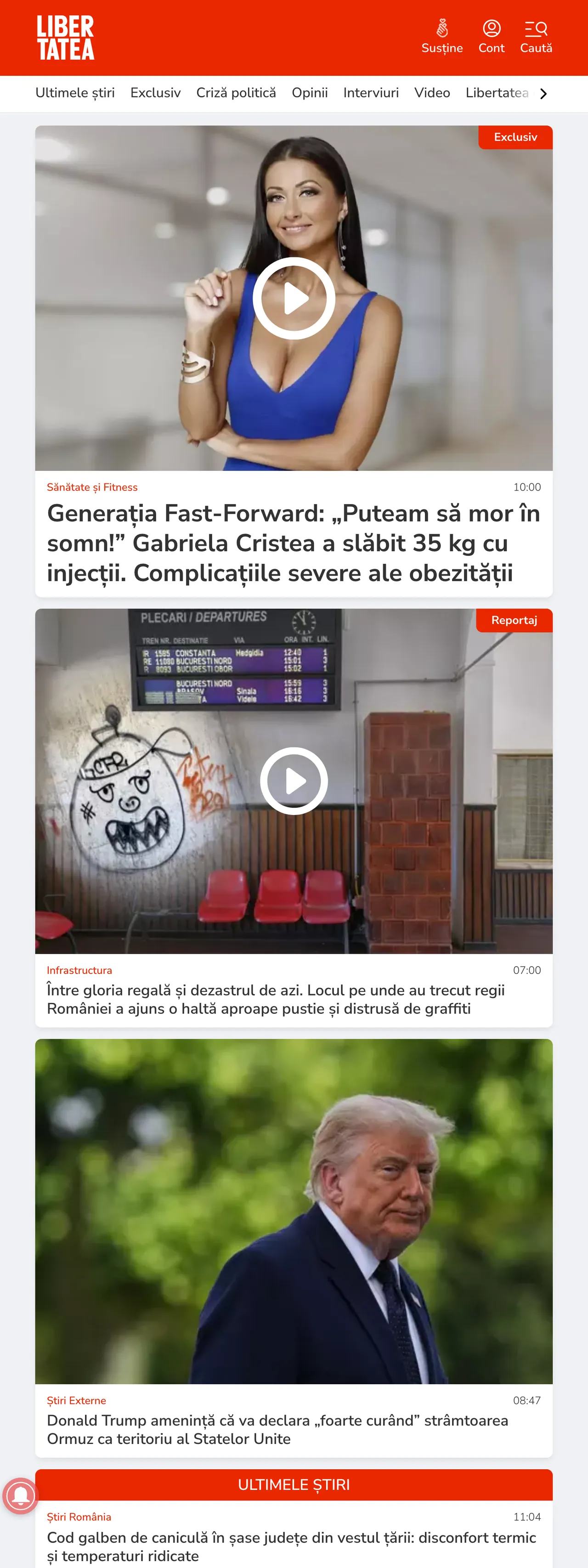 Screenshot of the Libertatea front page