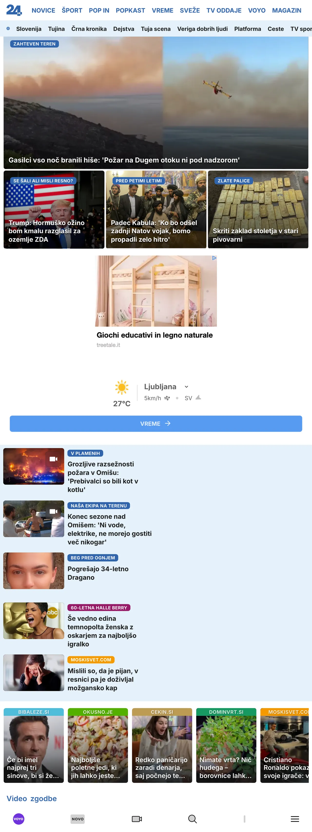 Screenshot of the 24ur front page