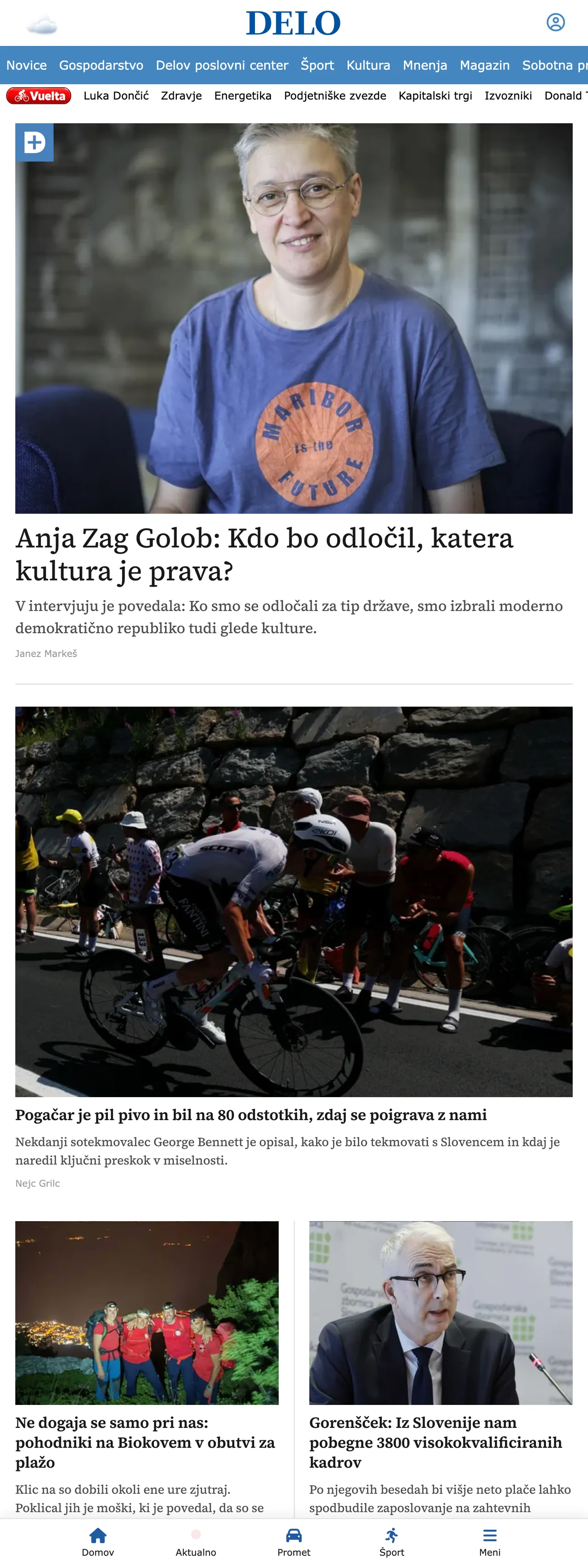 Screenshot of the Delo front page