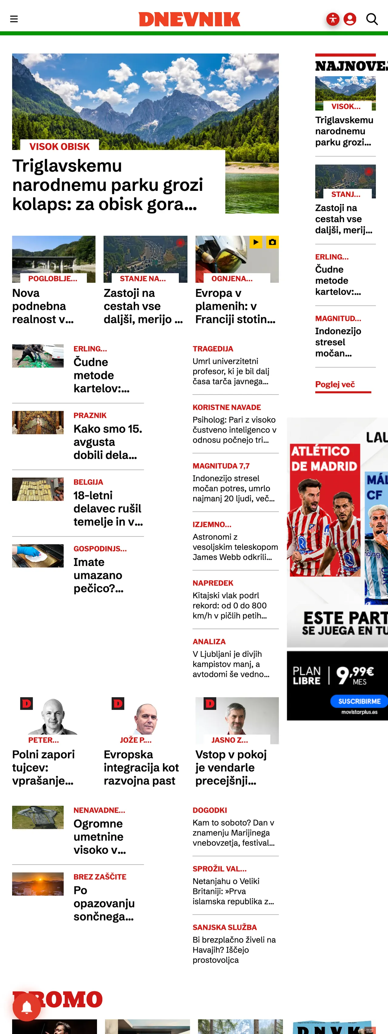 Screenshot of the Dnevnik front page