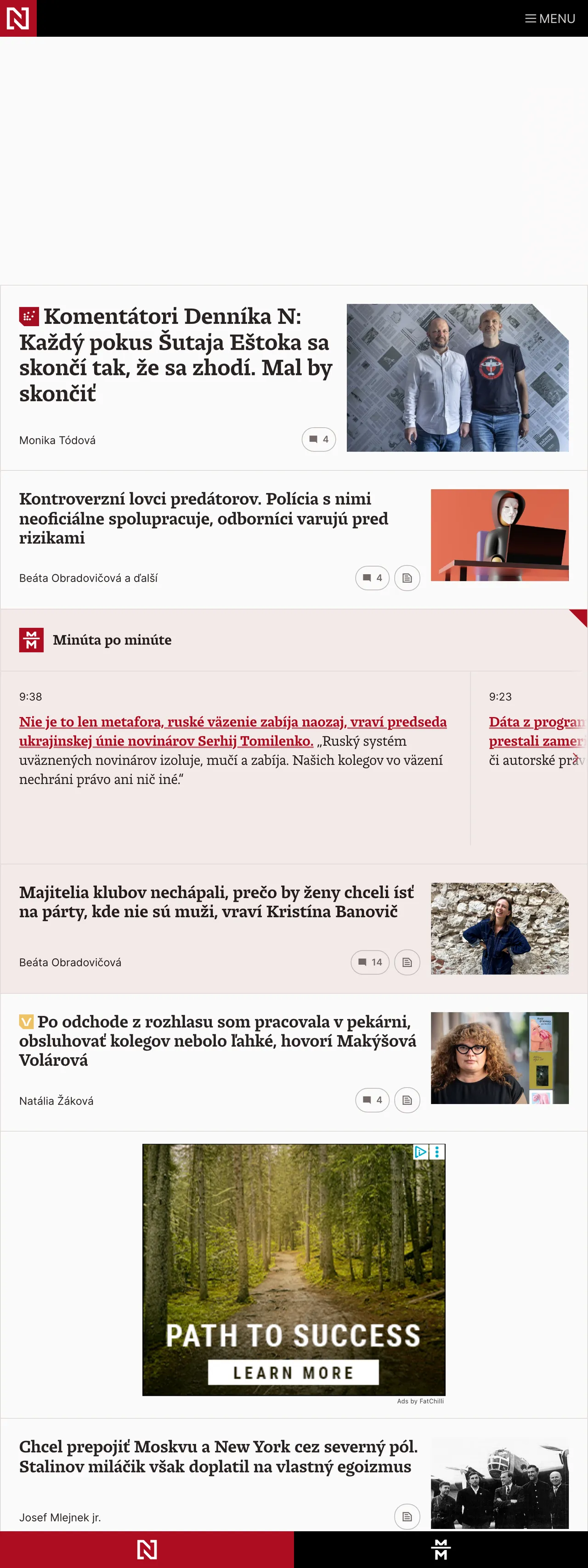 Screenshot of the Denník N front page