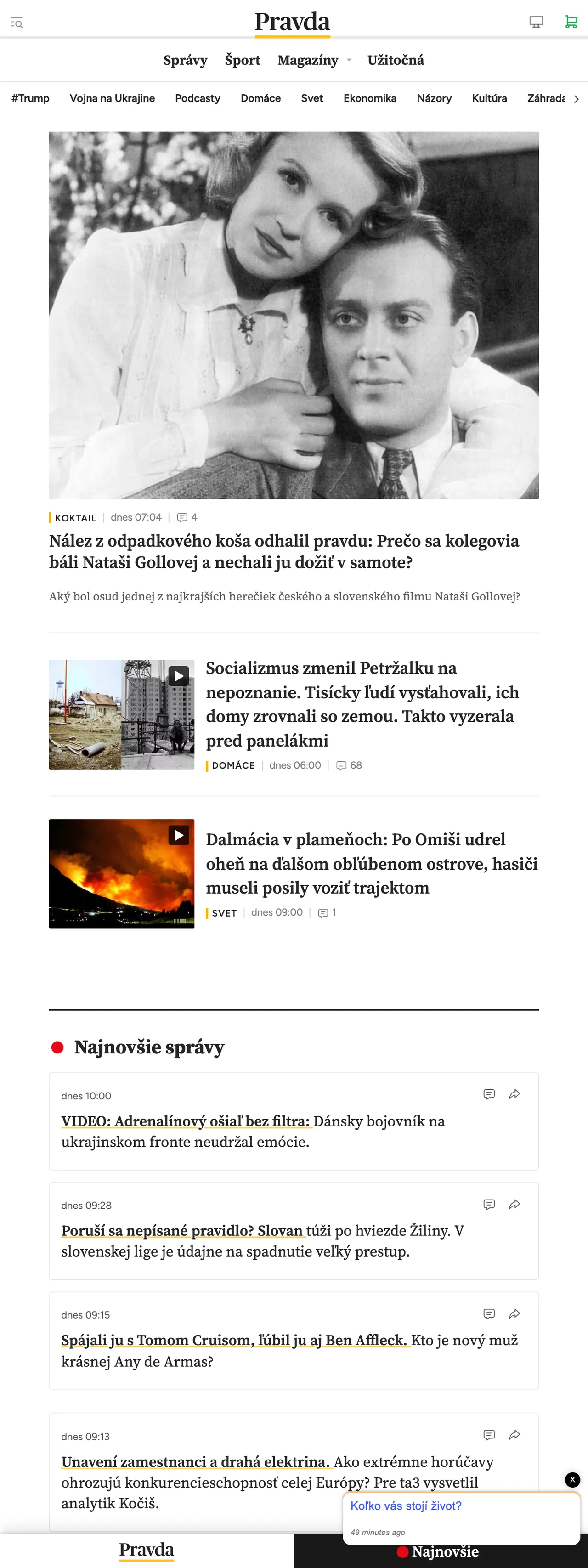 Screenshot of the Pravda front page