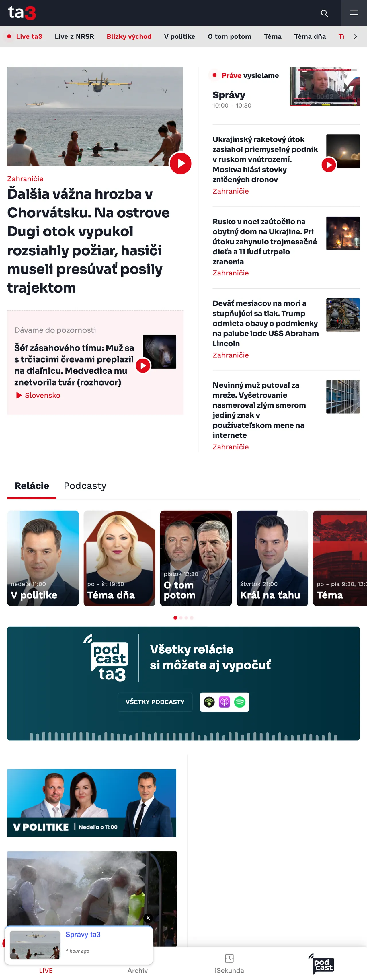 Screenshot of the TA3 front page