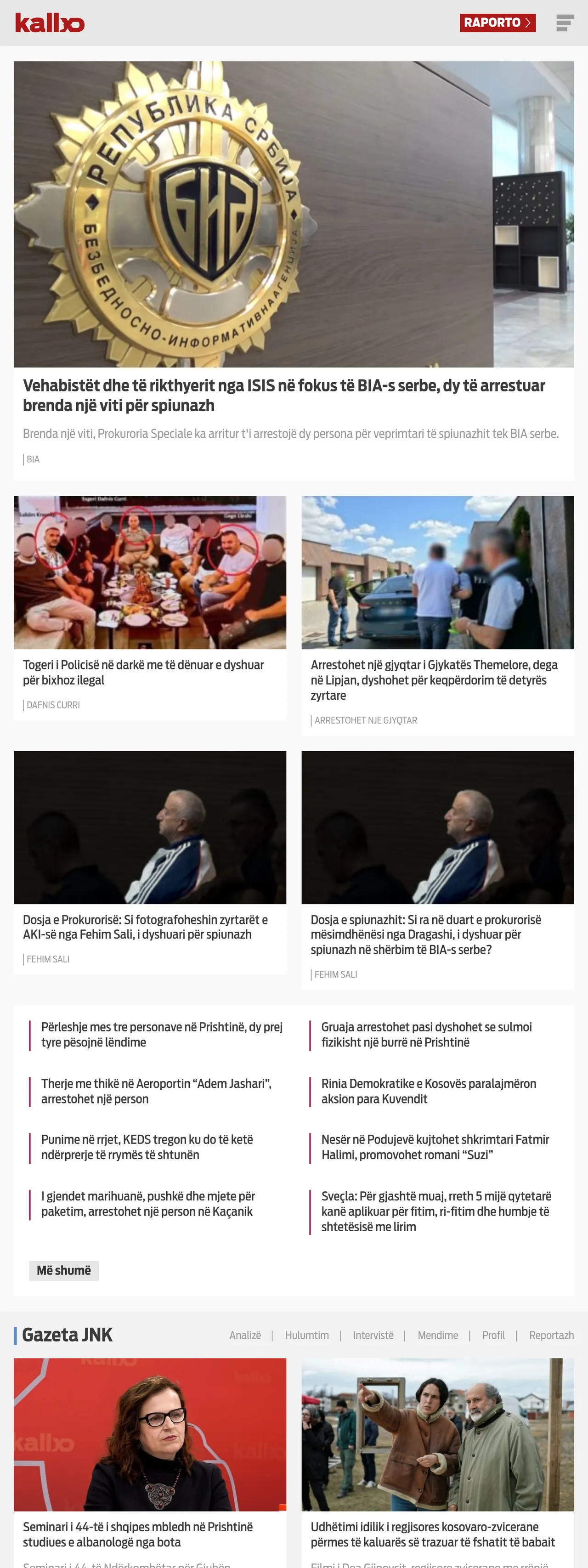 Screenshot of the Kallxo front page