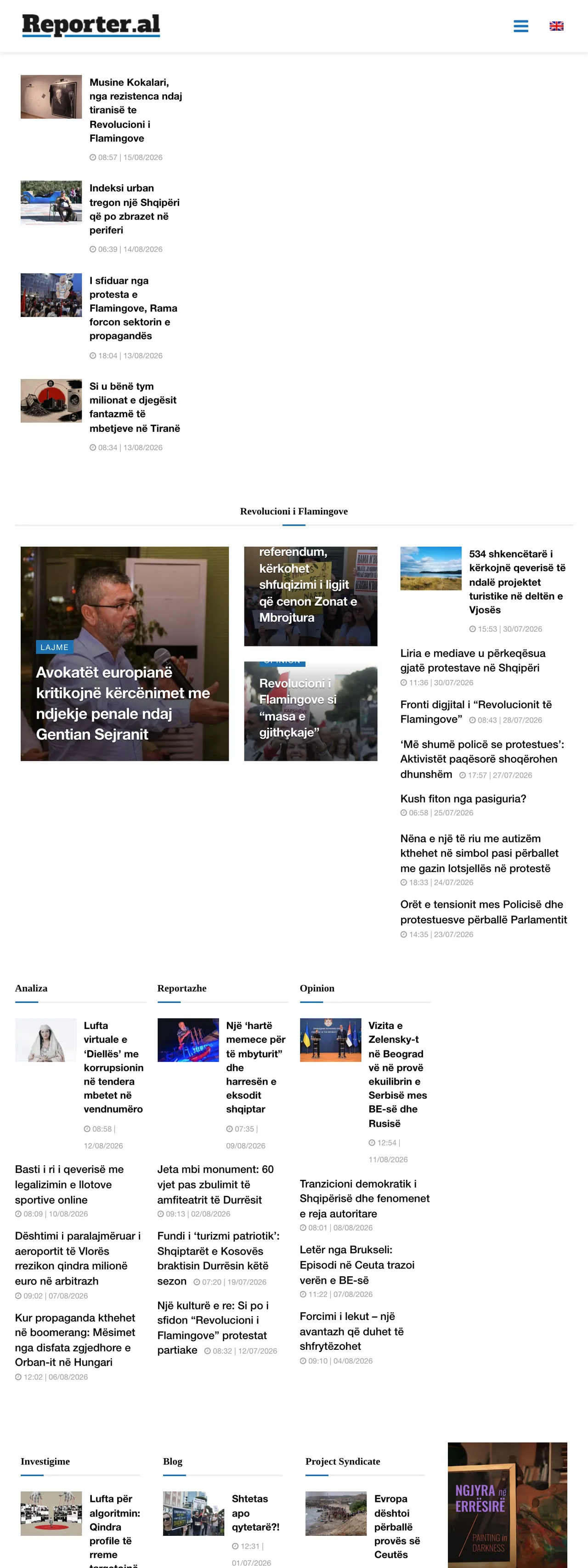 Screenshot of the Reporter.al front page