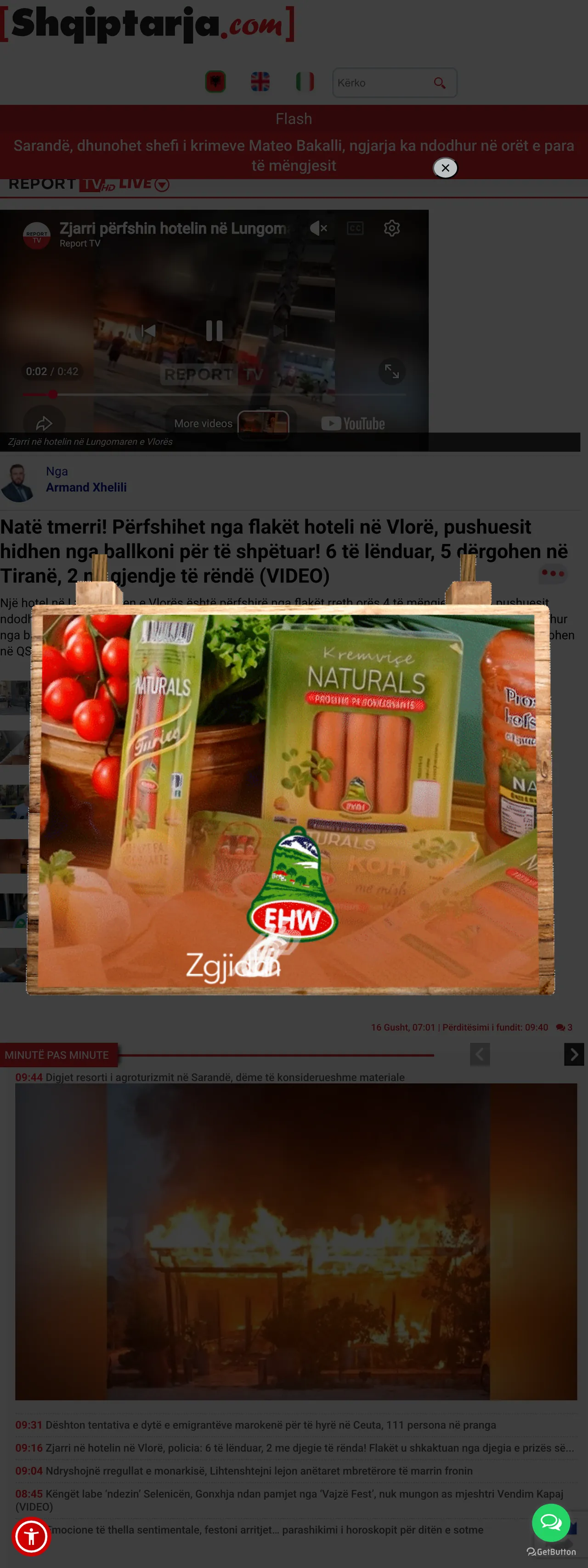 Screenshot of the Shqiptarja.com front page