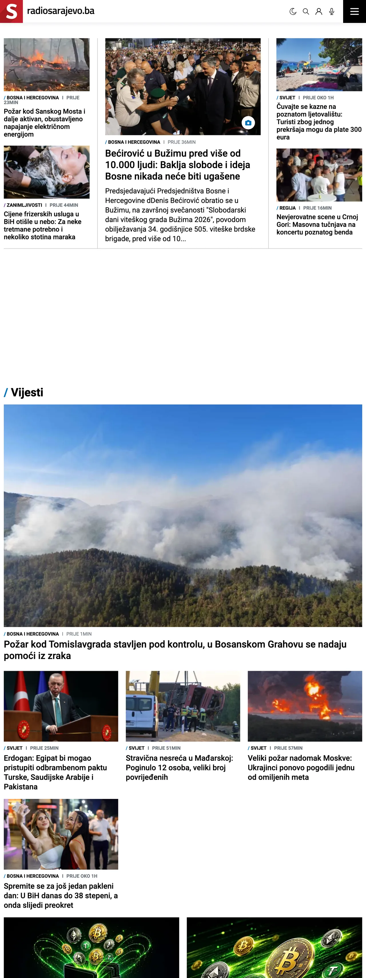 Screenshot of the Radio Sarajevo front page