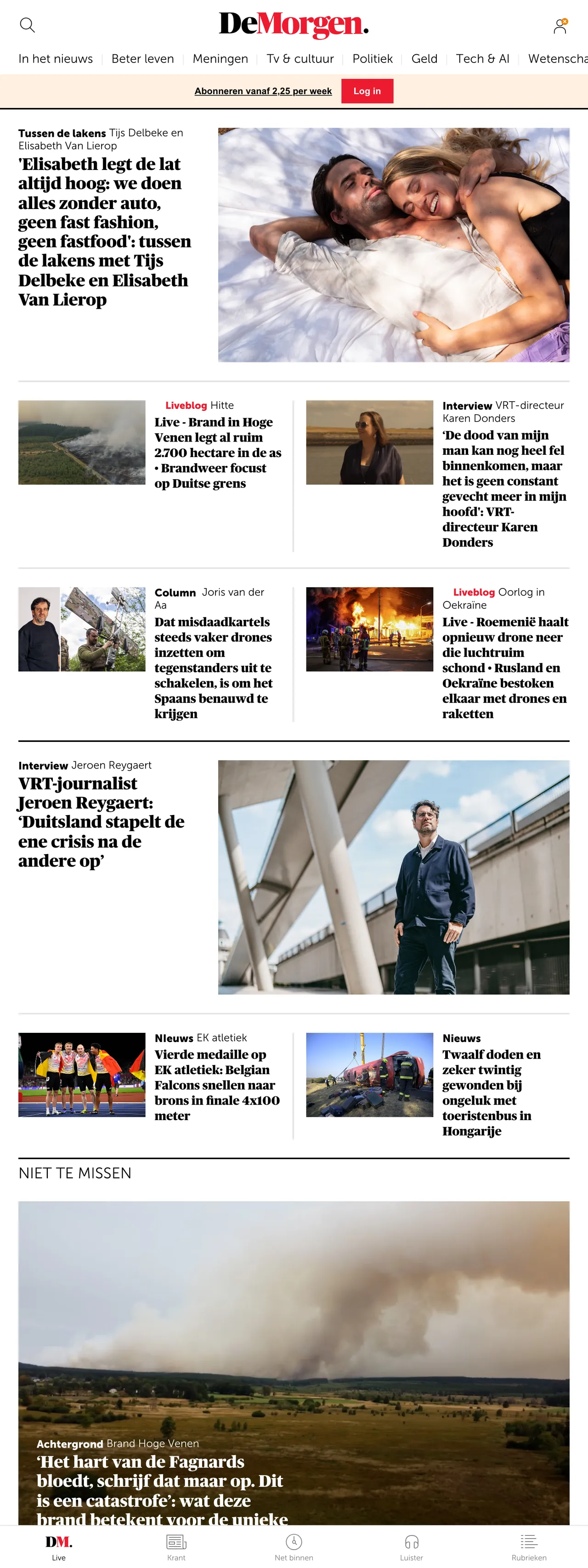 Screenshot of the De Morgen front page
