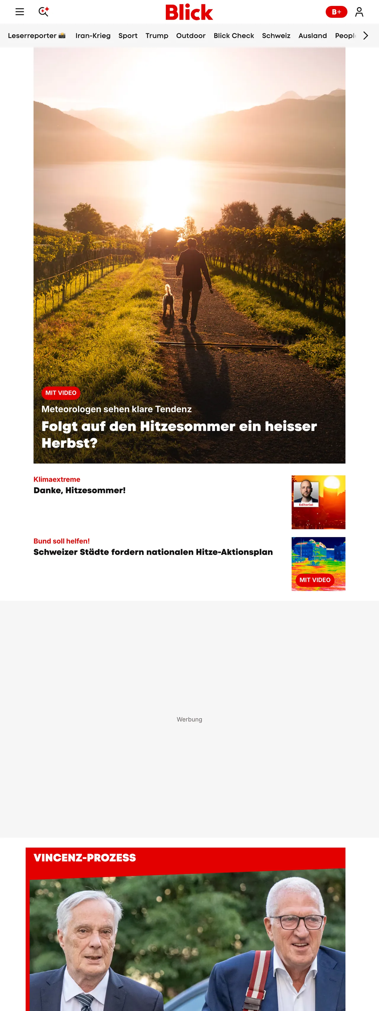 Screenshot of the Blick front page