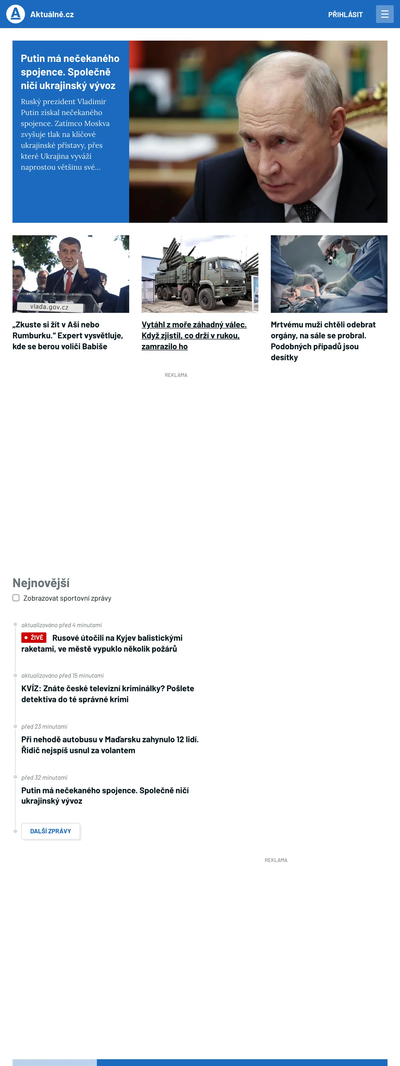 Screenshot of the Aktuálně.cz front page