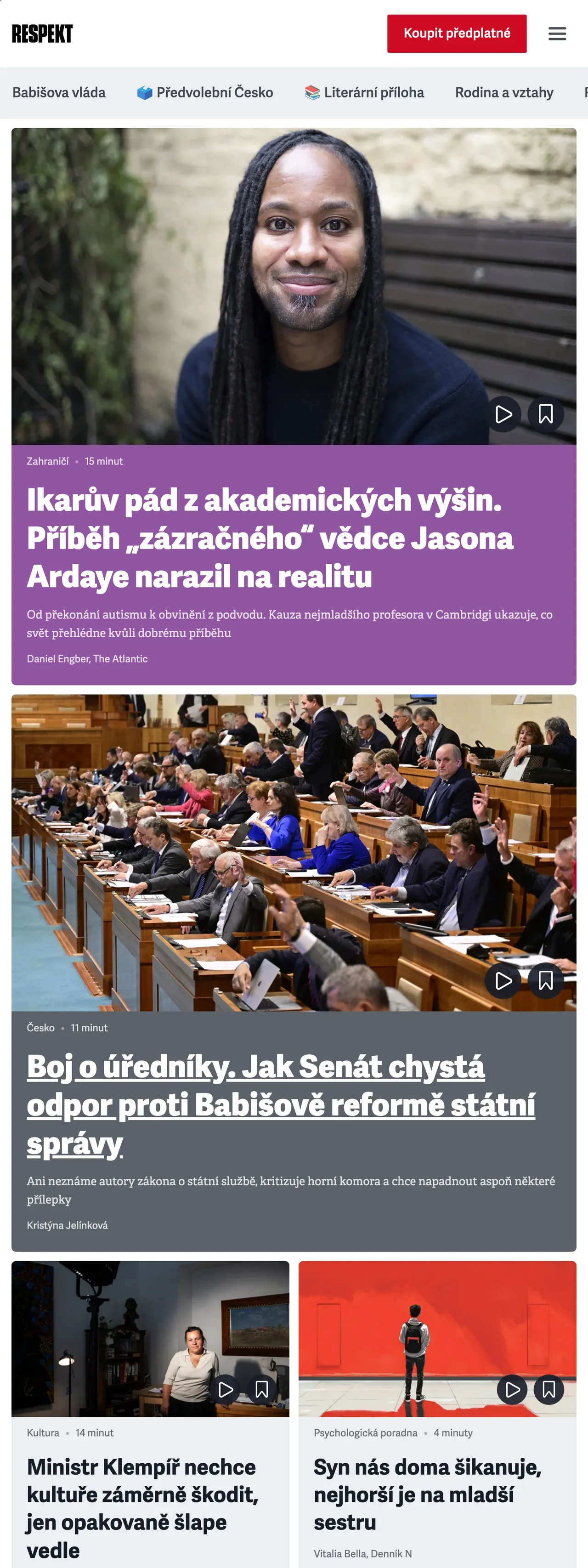 Screenshot of the Respekt front page
