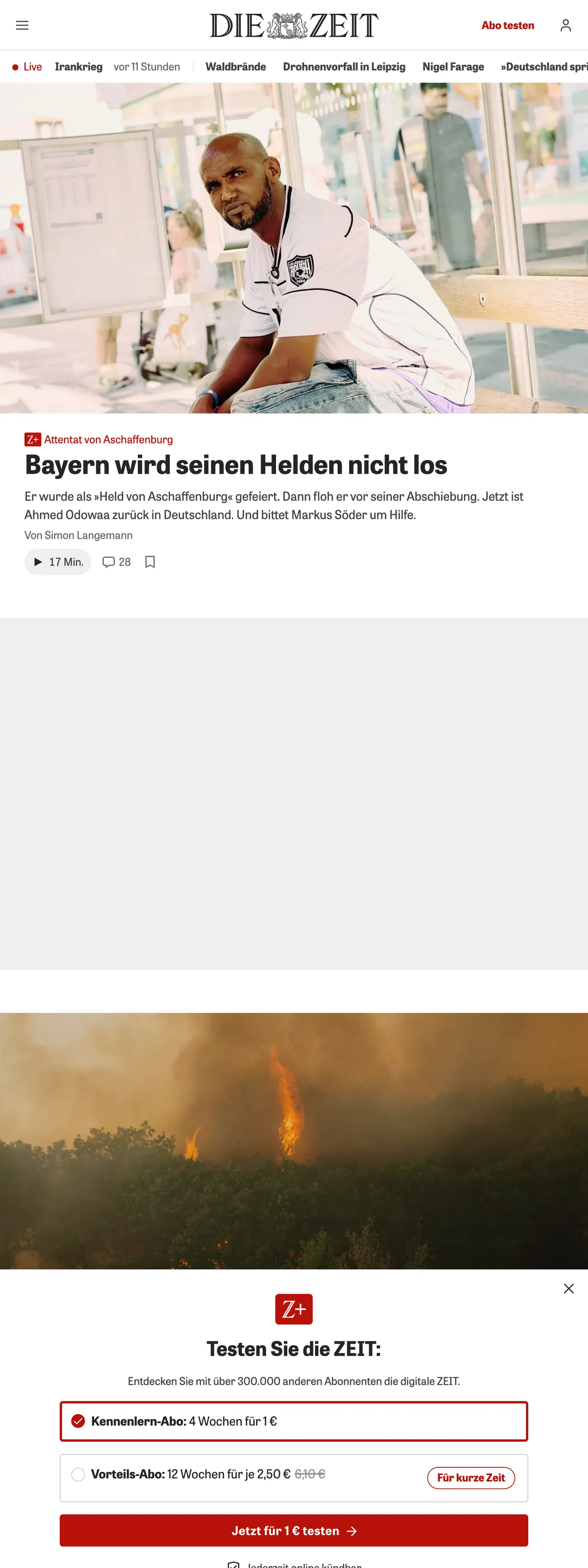 Screenshot of the ZEIT ONLINE front page