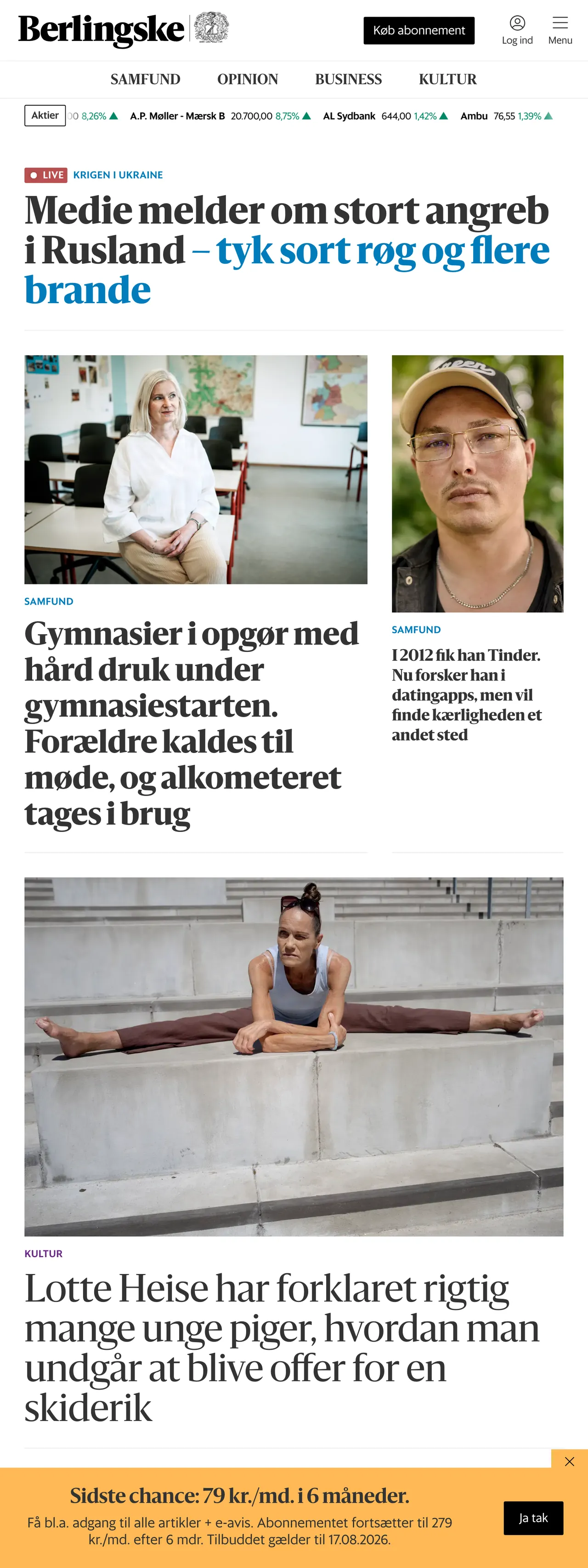 Screenshot of the Berlingske front page
