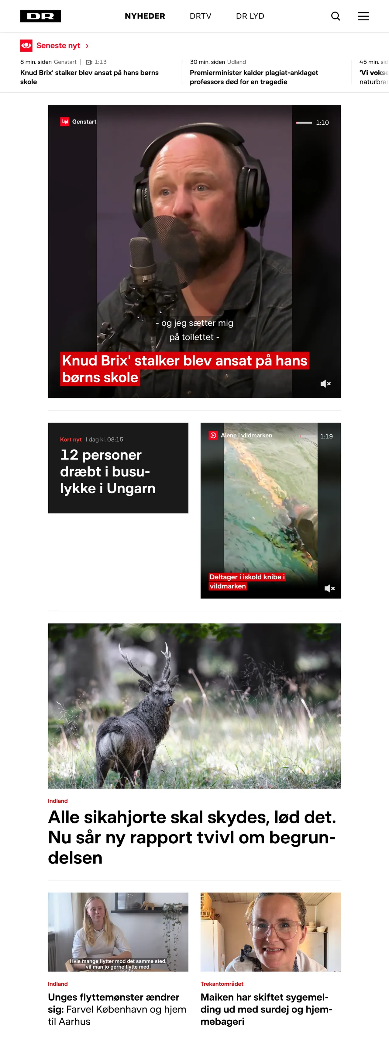 Screenshot of the DR front page