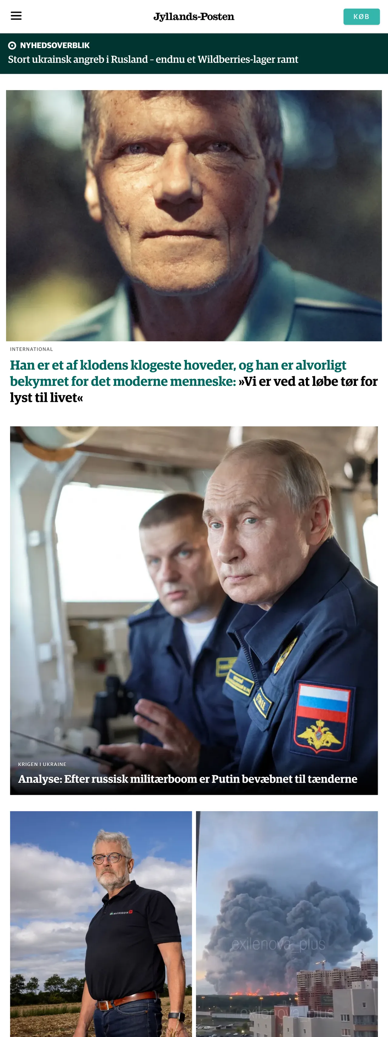 Screenshot of the Jyllands-Posten front page