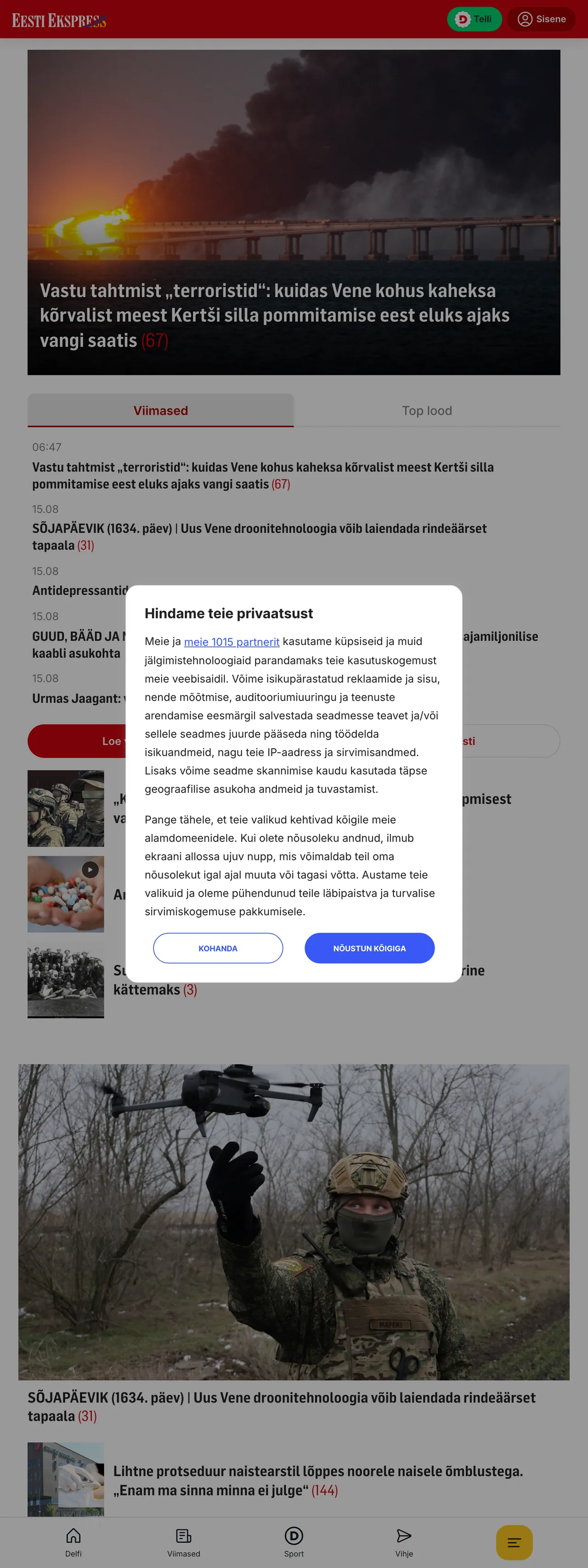 Screenshot of the Eesti Ekspress front page
