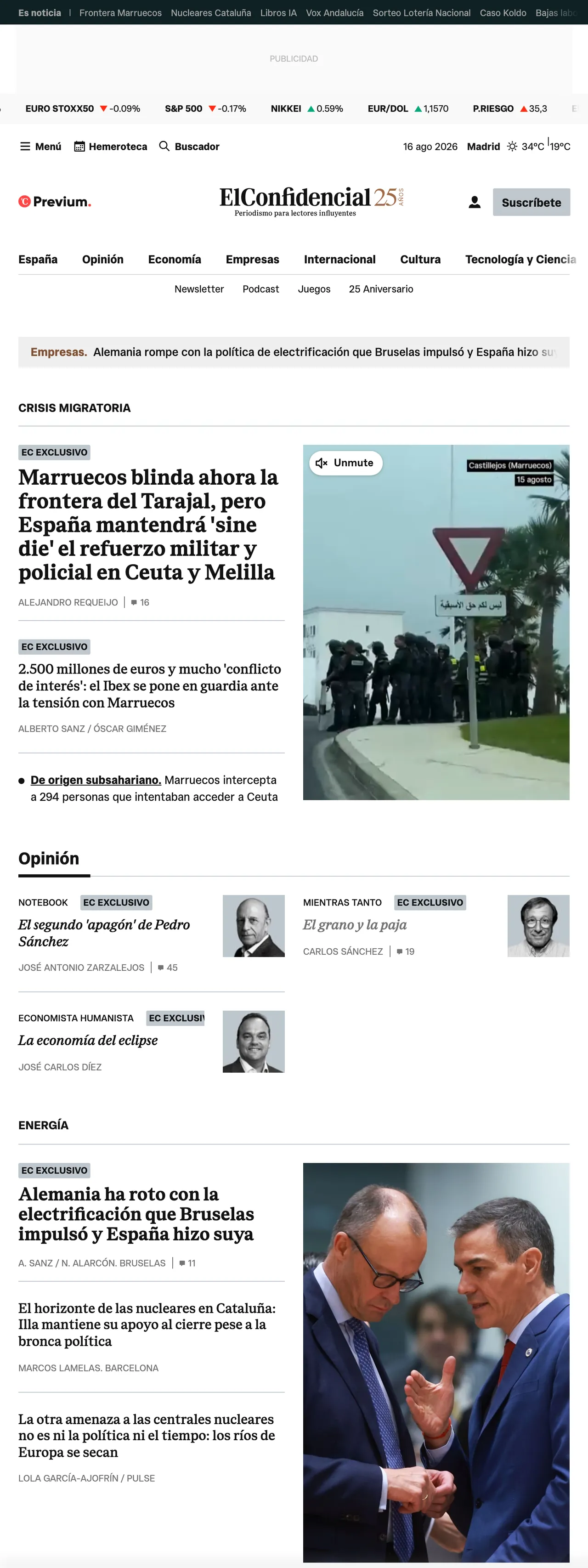 Screenshot of the El Confidencial front page