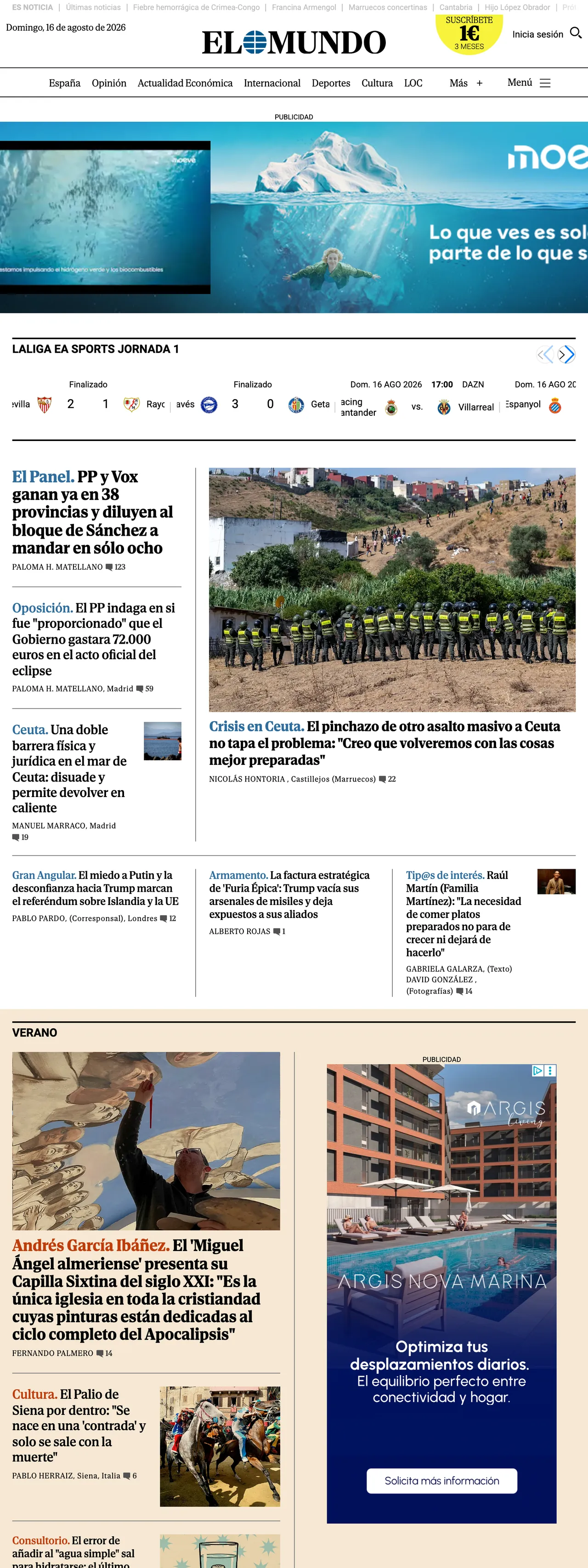 Screenshot of the El Mundo front page