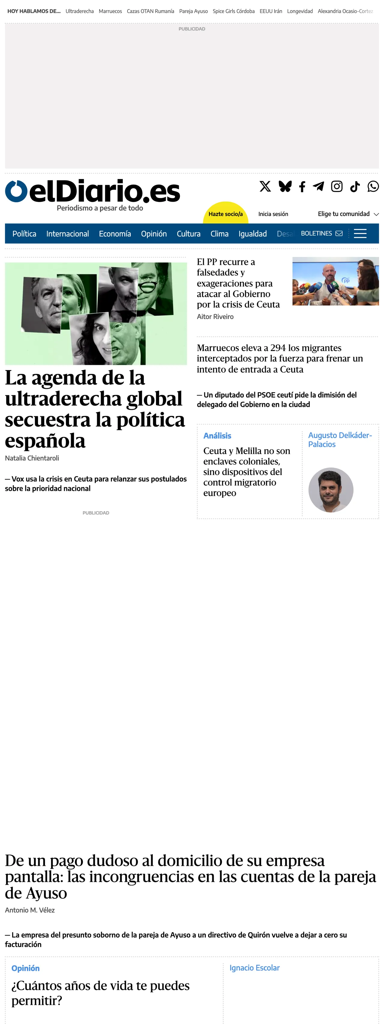 Screenshot of the elDiario.es front page