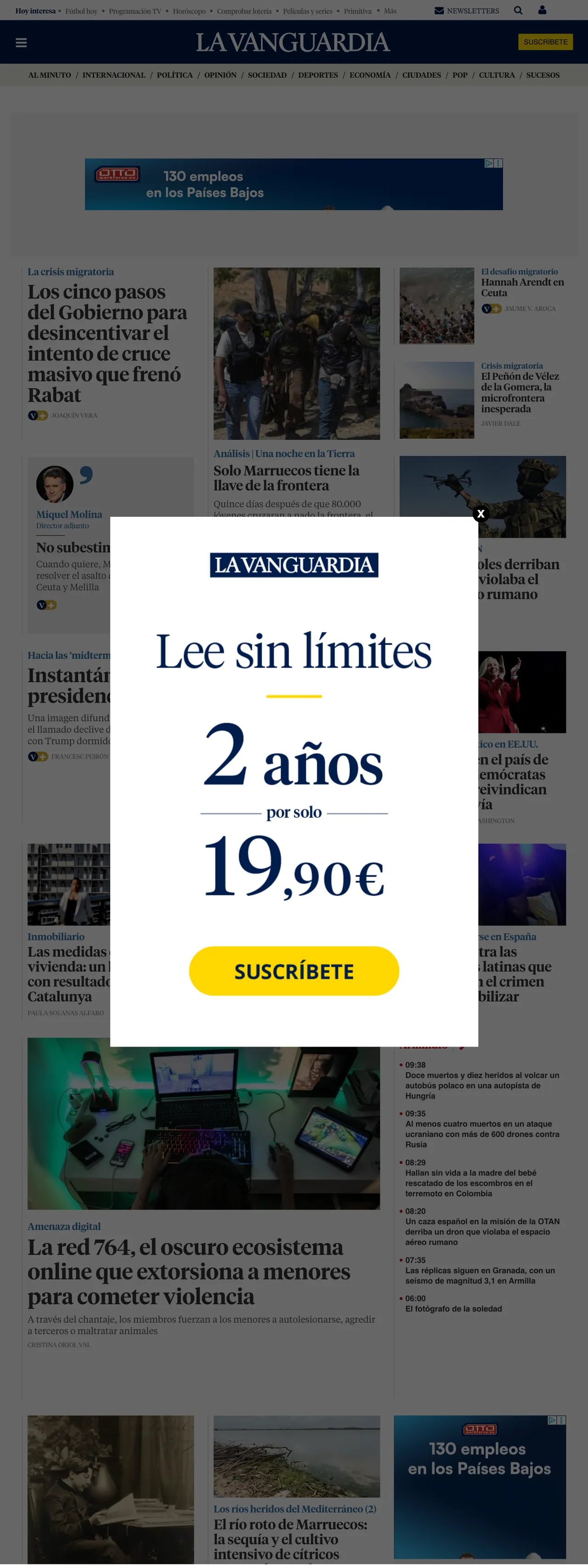 Screenshot of the La Vanguardia front page