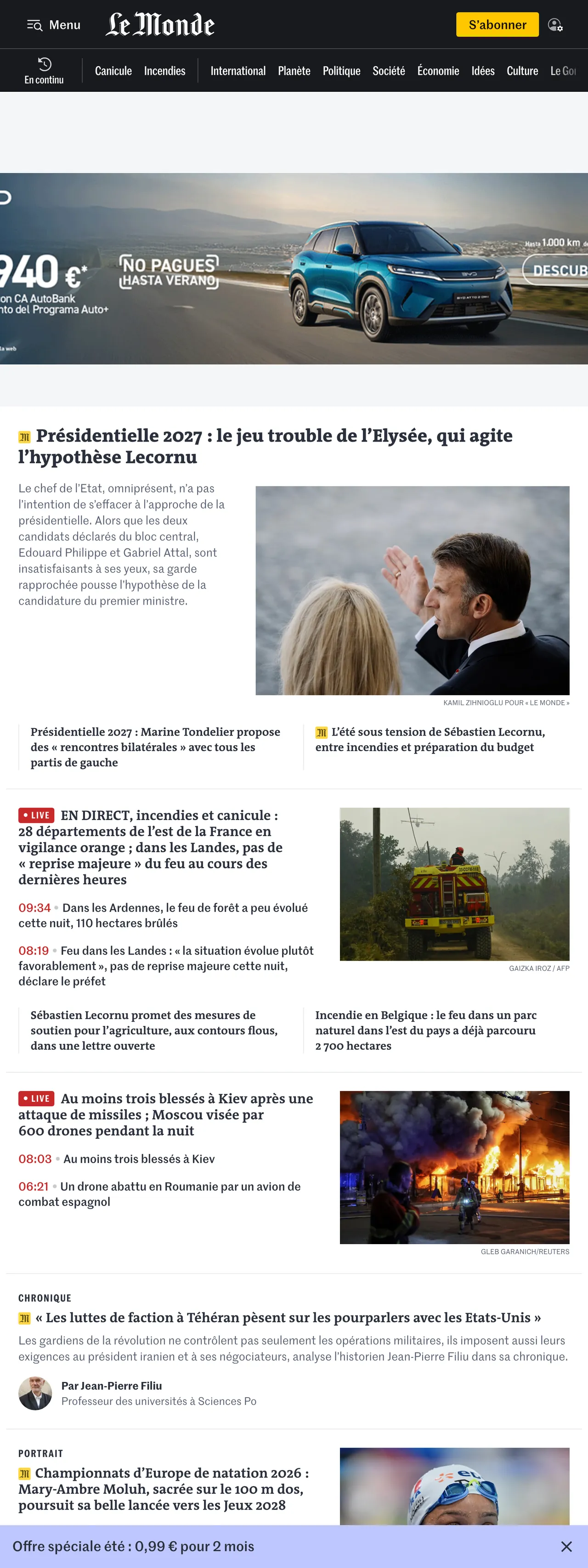 Screenshot of the Le Monde front page