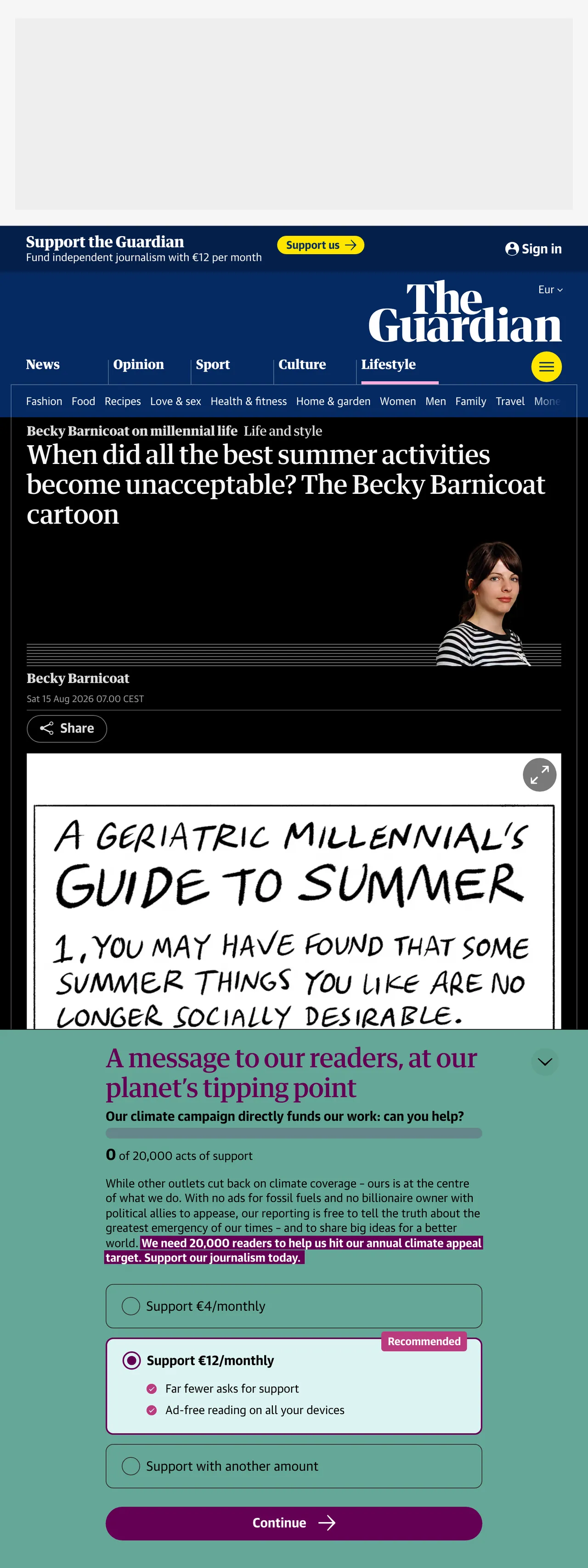 Screenshot of the The Guardian front page