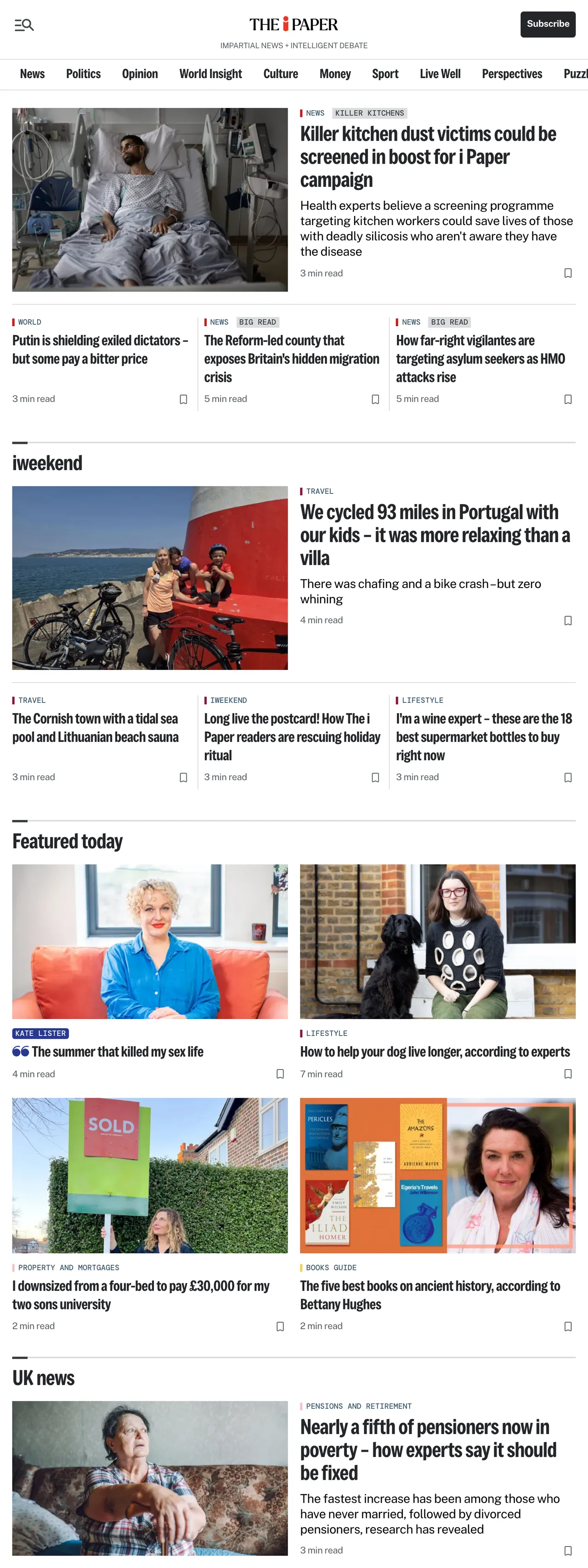 Screenshot of the The i Paper front page