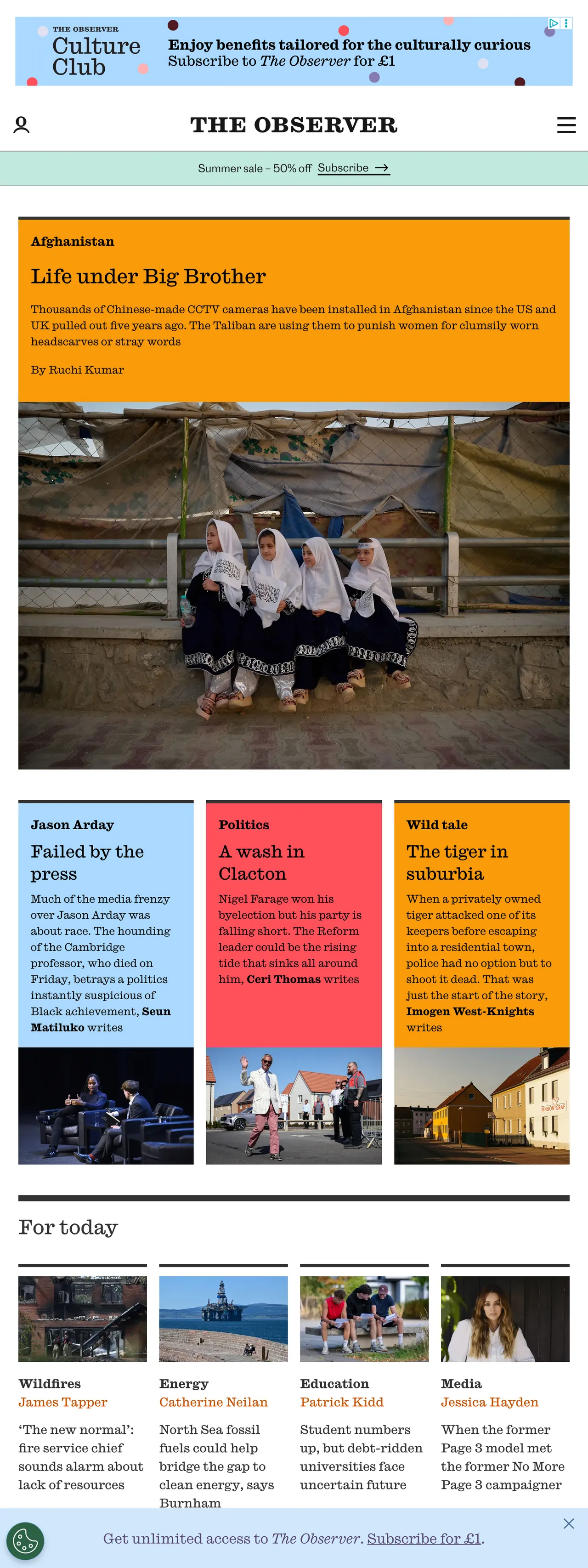 Screenshot of the The Observer front page