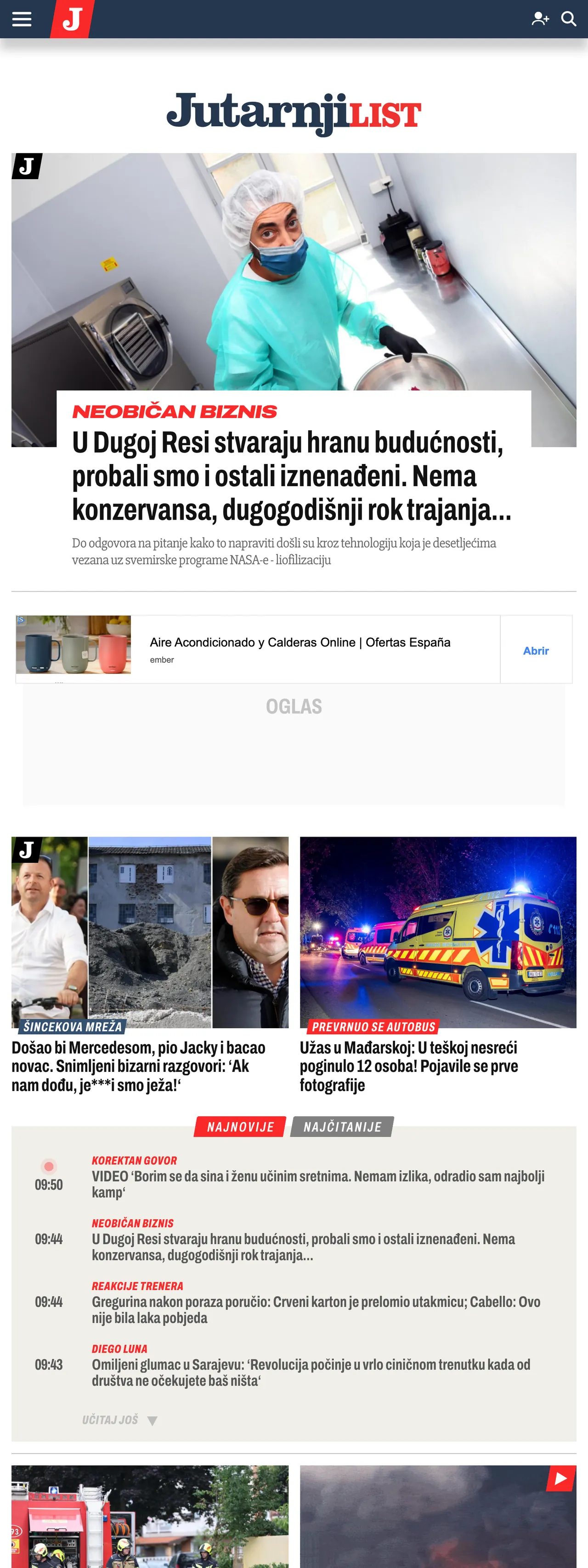 Screenshot of the Jutarnji list front page