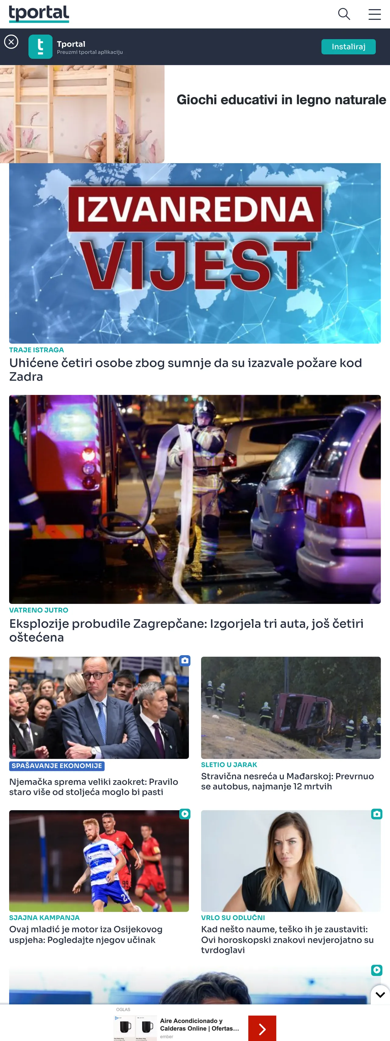 Screenshot of the tportal front page