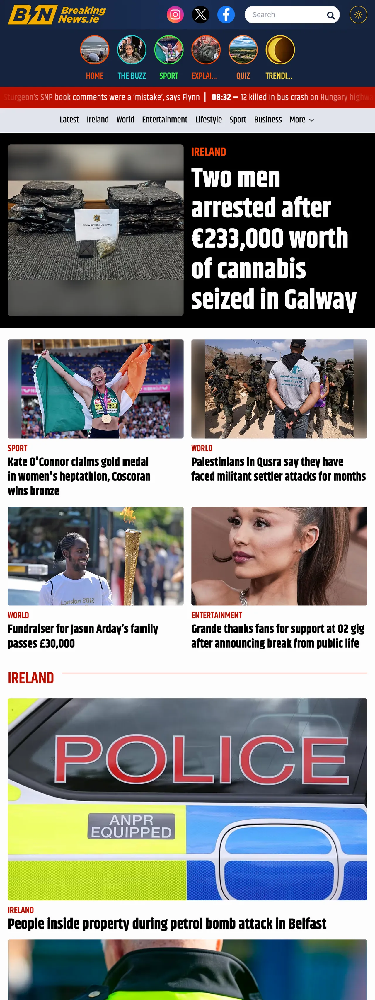 Screenshot of the BreakingNews.ie front page