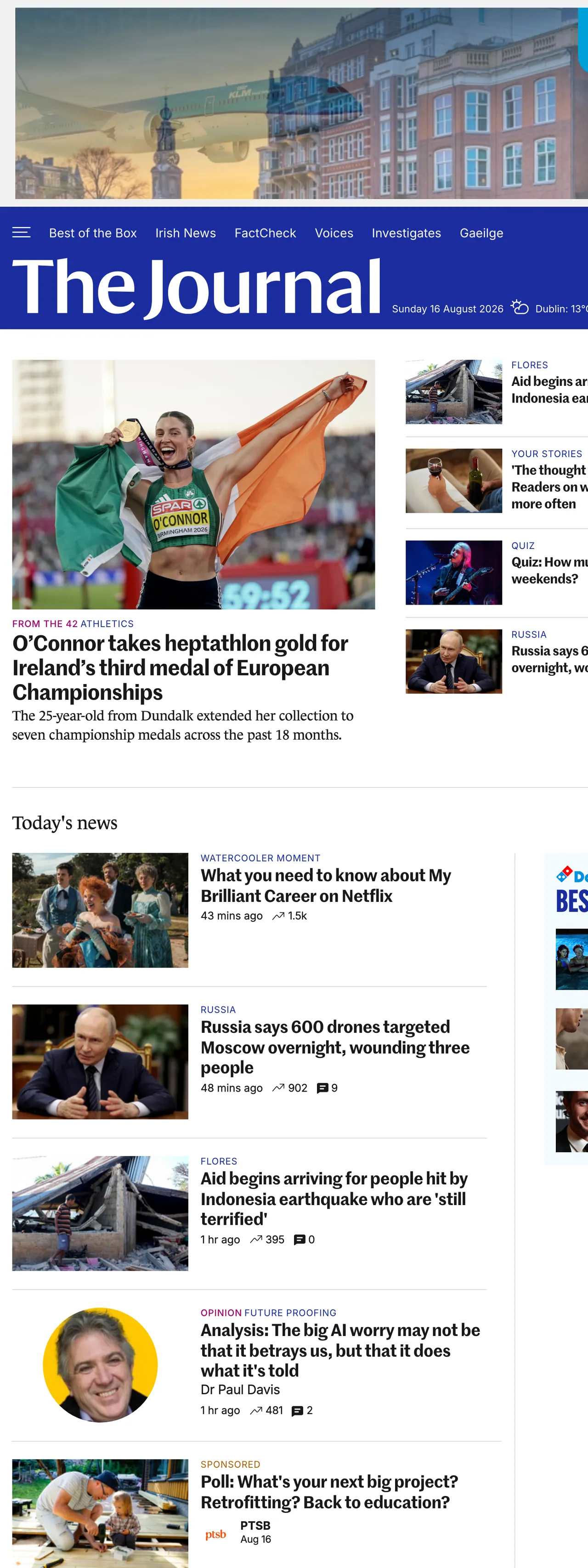 Screenshot of the TheJournal.ie front page