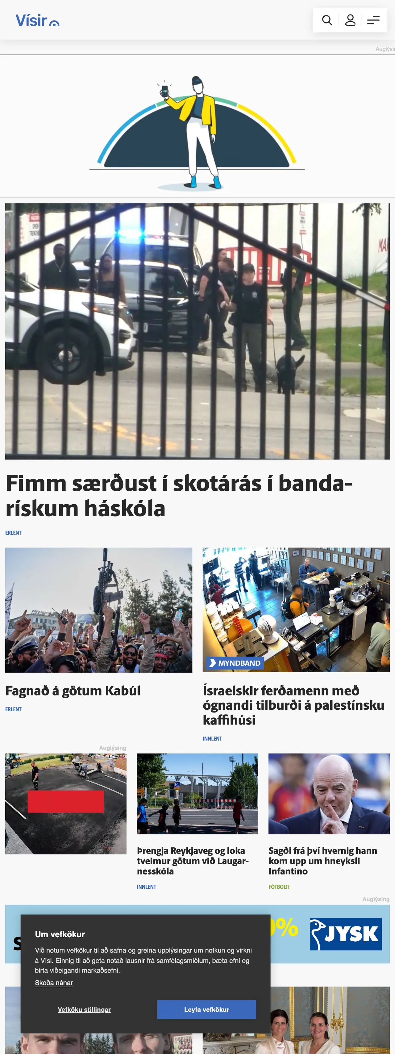 Screenshot of the Vísir front page
