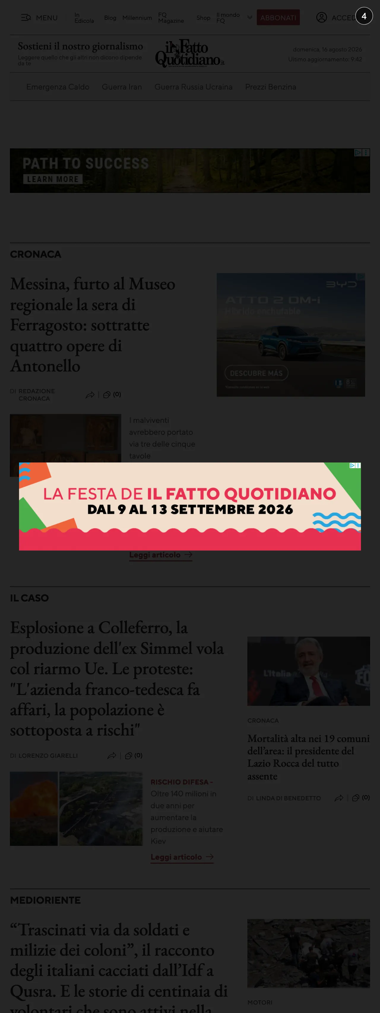 Screenshot of the Il Fatto Quotidiano front page