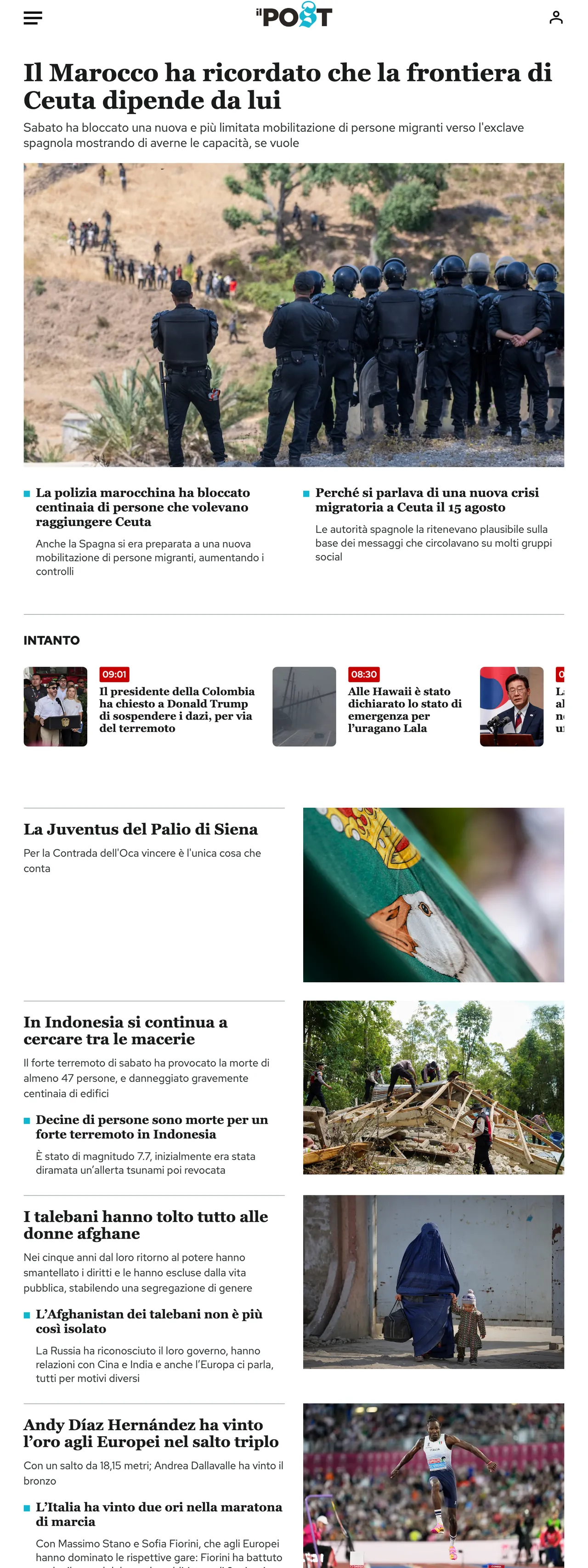 Screenshot of the Il Post front page