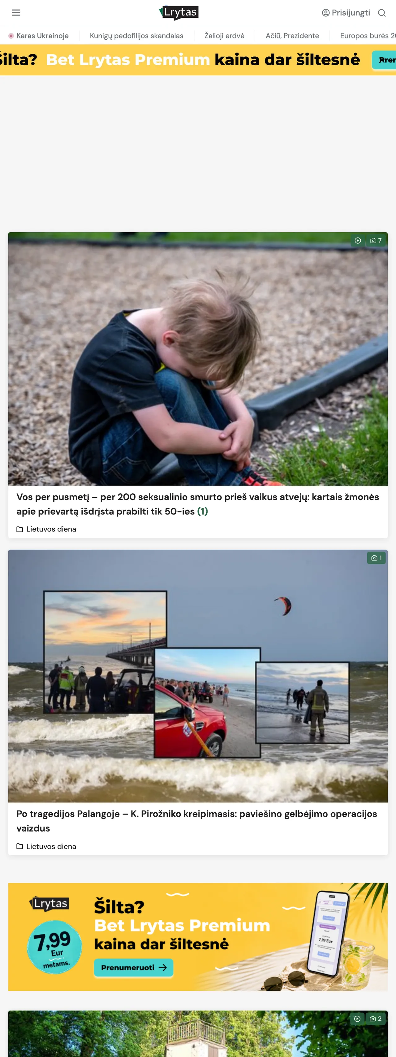 Screenshot of the Lrytas front page