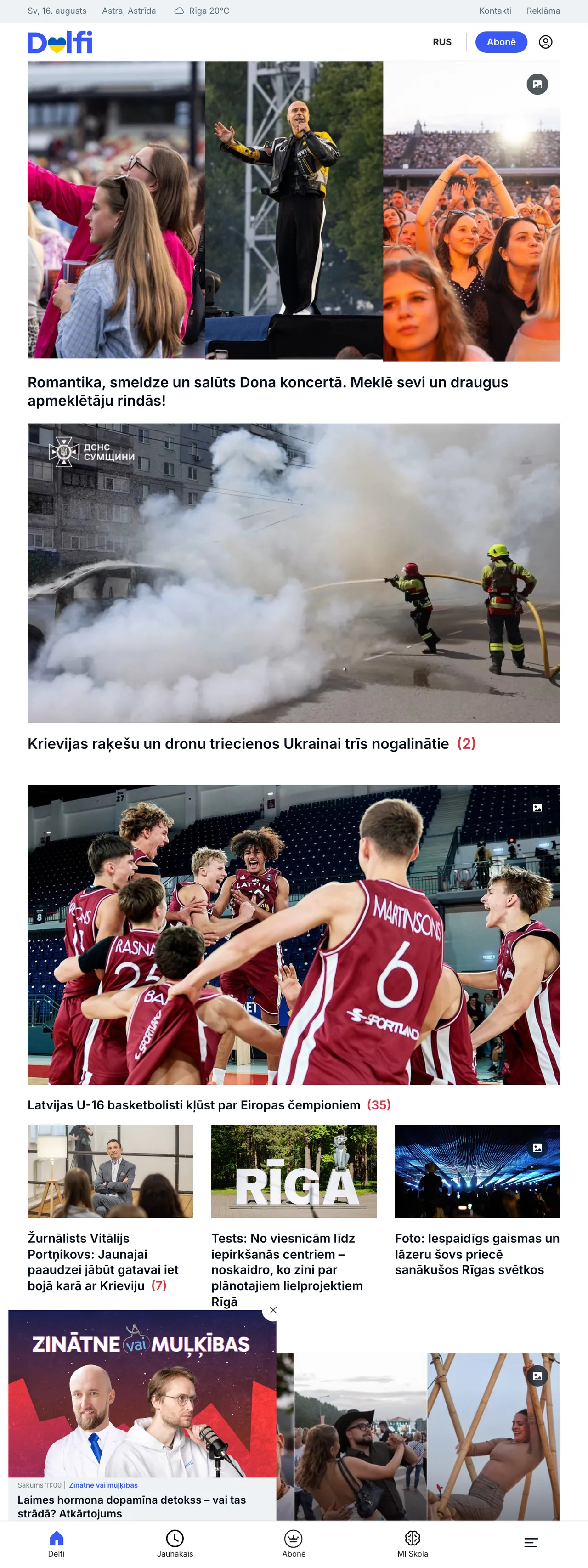 Screenshot of the Delfi front page