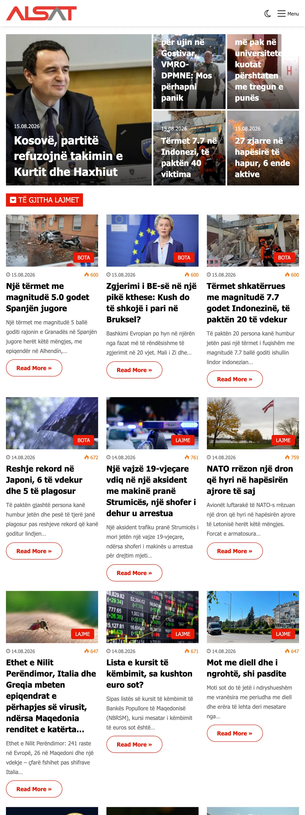 Screenshot of the ALSAT front page